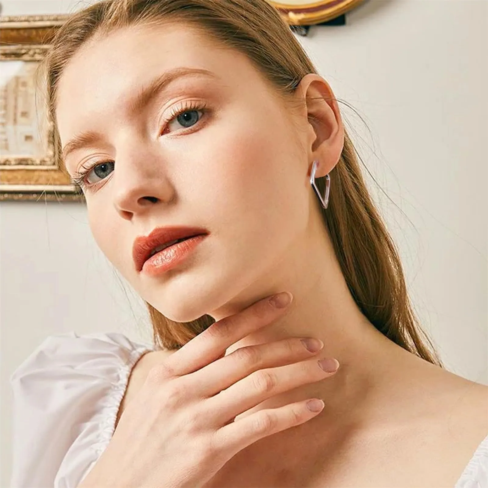 ALEXCRAFT Geometric Silver Hoop Earrings Set, Minimalist Style - immagine 2