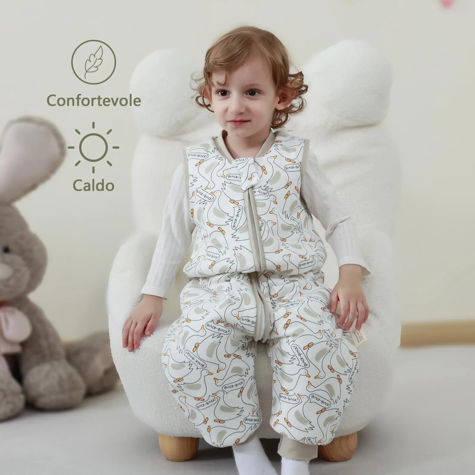 MIKAFEN Sacco Nanna Invernale con Gambe per Bambini, 2.5 Tog, Cotone, 75-85 cm (6-18 mesi), Anatra - immagine 2