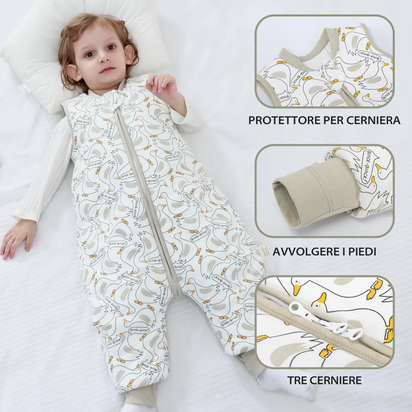 MIKAFEN Sacco Nanna Invernale con Gambe, 2.5 Tog, Cotone, 95-105 cm (3-4 anni), Anatra - immagine 4