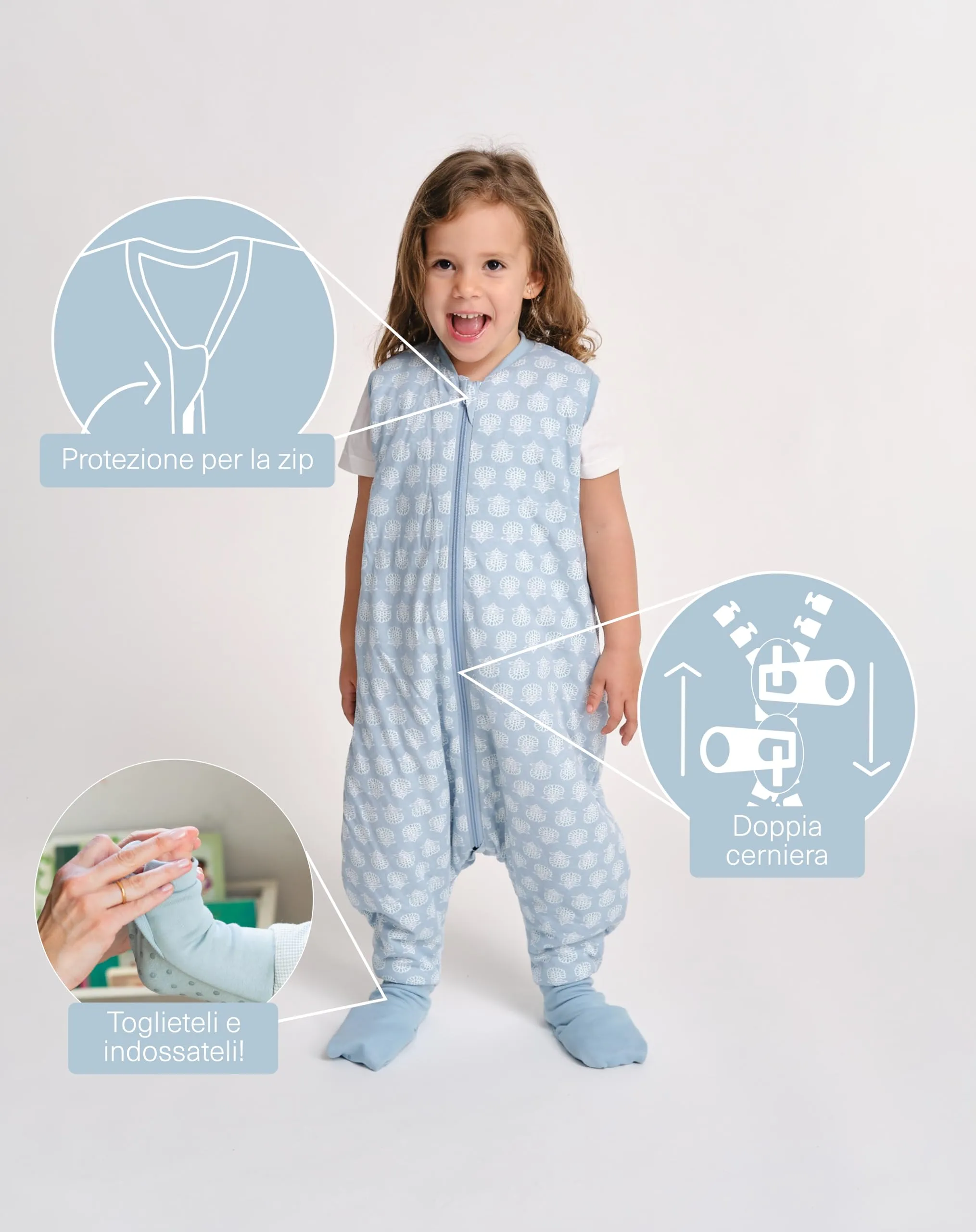 molis&co Sacco Nanna con piedini e calze, 1 TOG, 100% Cotone Oeko-TEX 100 - Lotus (3-6 mesi) - immagine 3