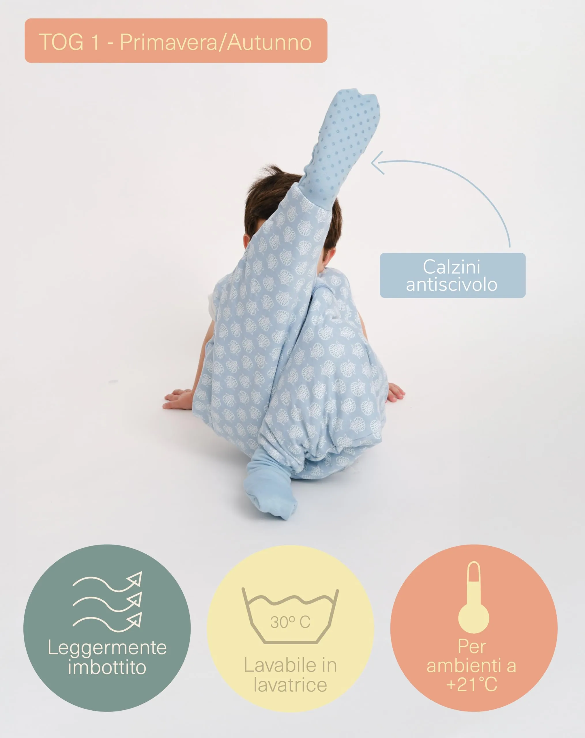 molis&co Sacco Nanna con piedini e calze, 1 TOG, 100% Cotone Oeko-TEX 100 - Lotus (3-6 mesi) - immagine 4