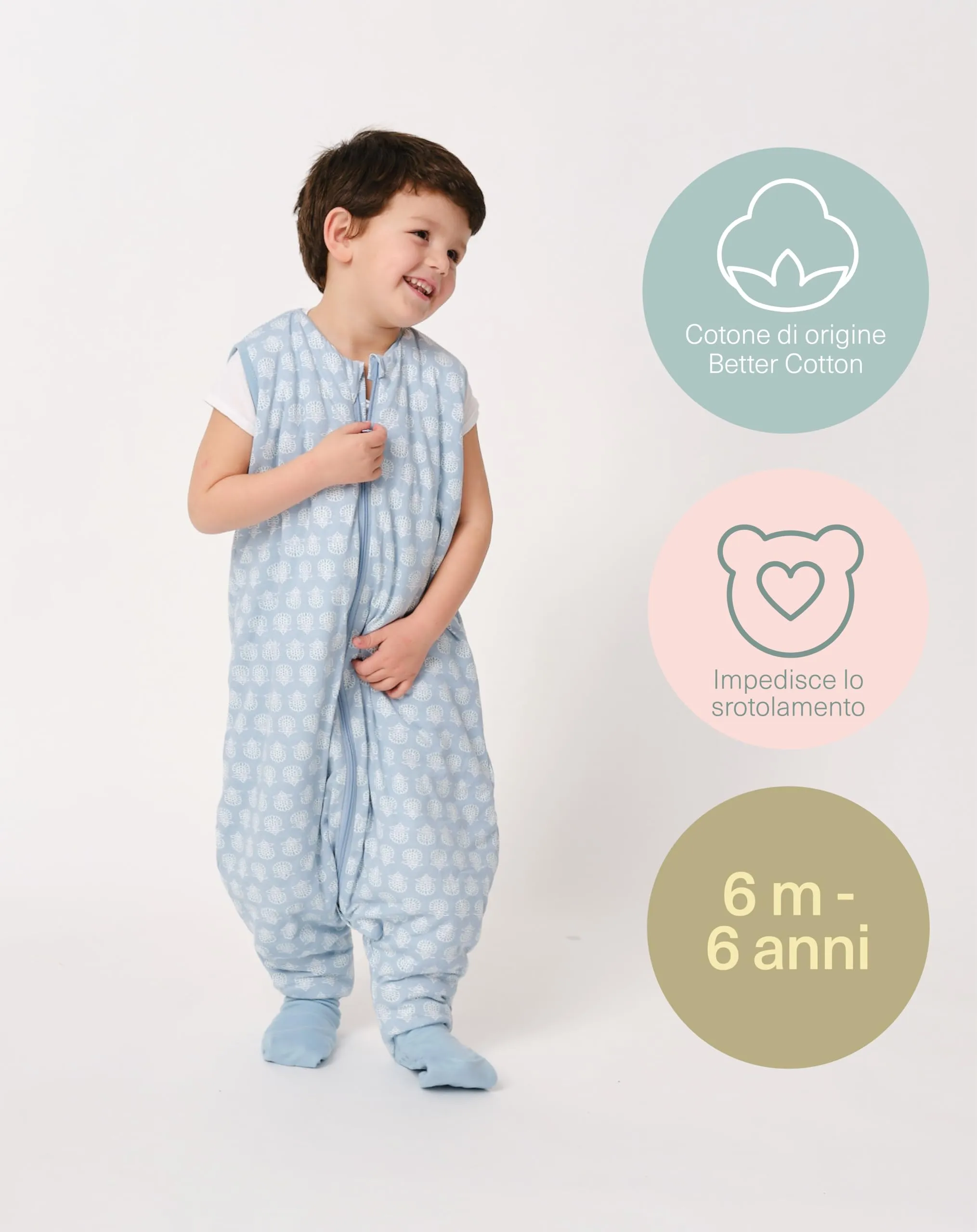 molis&co Sacco Nanna con piedini e calze, 1 TOG, 100% Cotone Oeko-TEX 100 - Lotus (3-6 mesi) - immagine 5