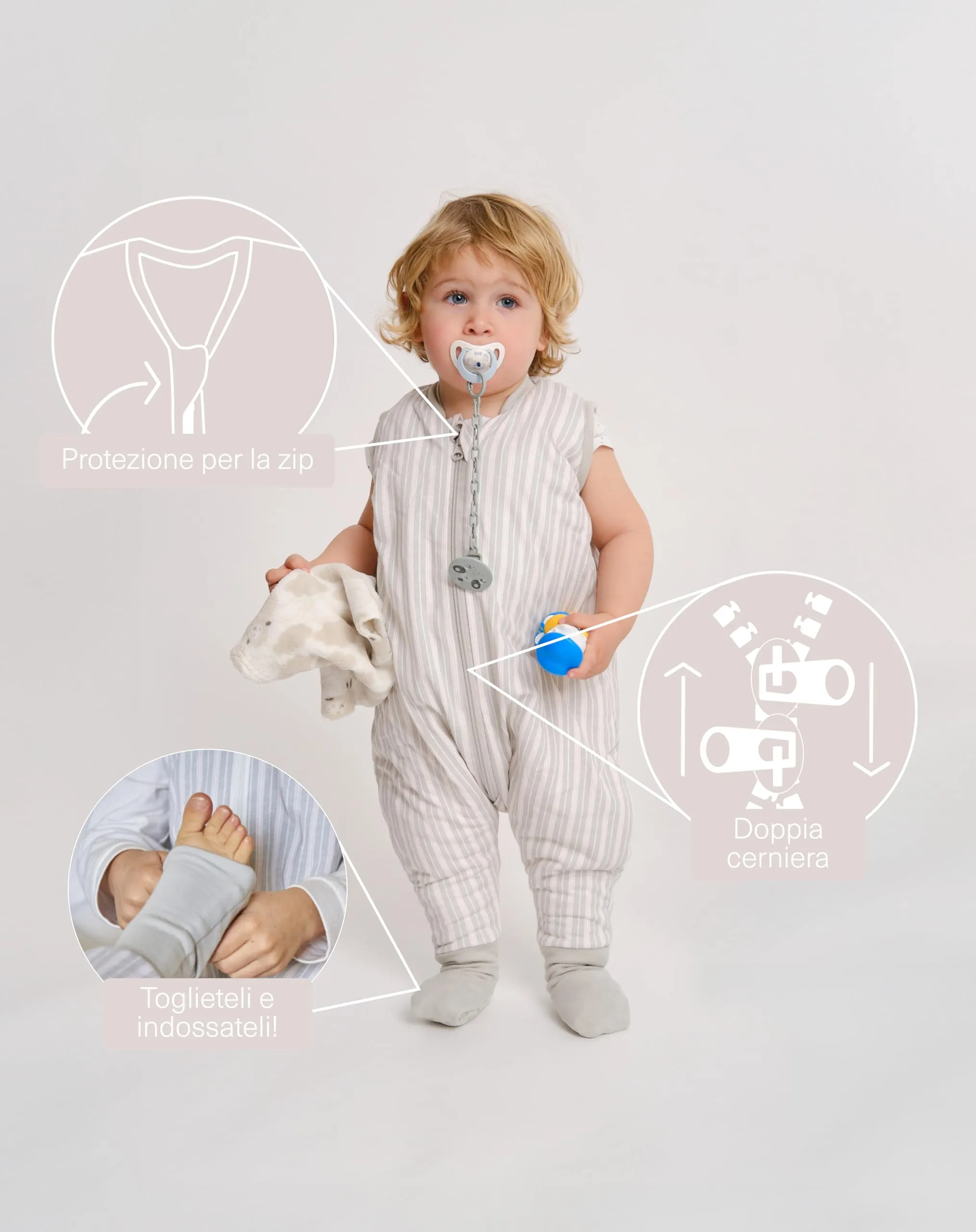molis & co Sacco Nanna con piedini 1 Tog, 100% Cotone Oeko-TEX 100, Dawn Stripes (3-6 mesi) - immagine 3