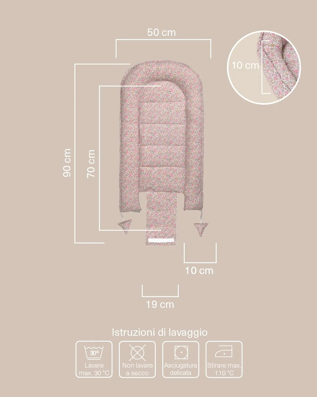 molis&co Nido per bebè 90 x 50 cm, Riduttore per culla e Co-sleeping Nest in cotone, Peony, OEKO-TEX 100 - immagine 2