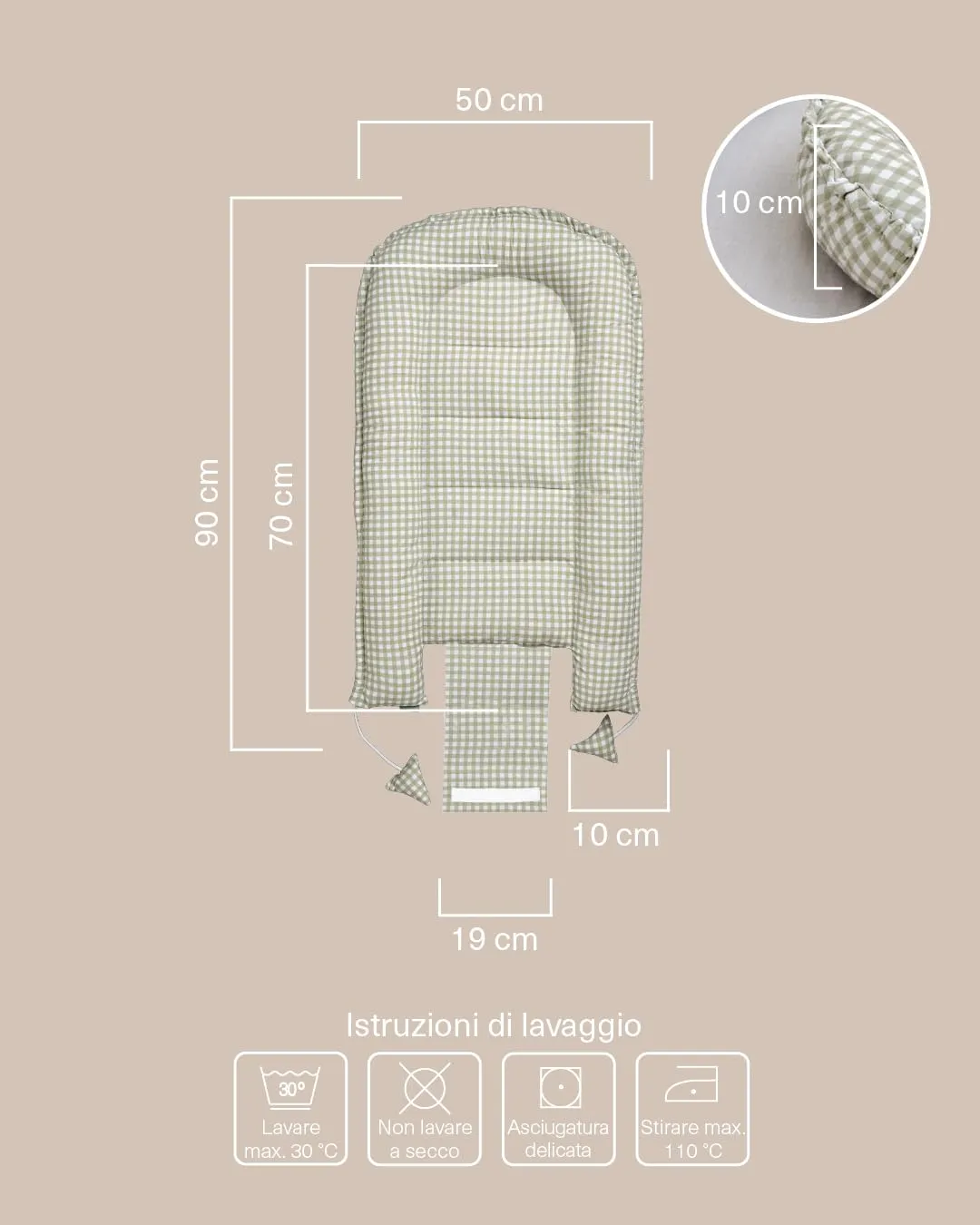 molis & co Nido per bebè 90 x 50 cm, Riduttore per culla e Co-sleeping Nest in Cotone, Mint Tea, OEKO-TEX 100 - immagine 2