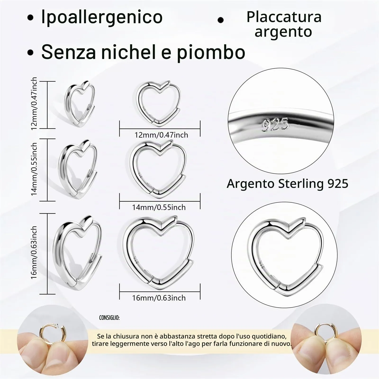 ALEXCRAFT Set Orecchini a Cuore Argentati SCEU251S - immagine 7