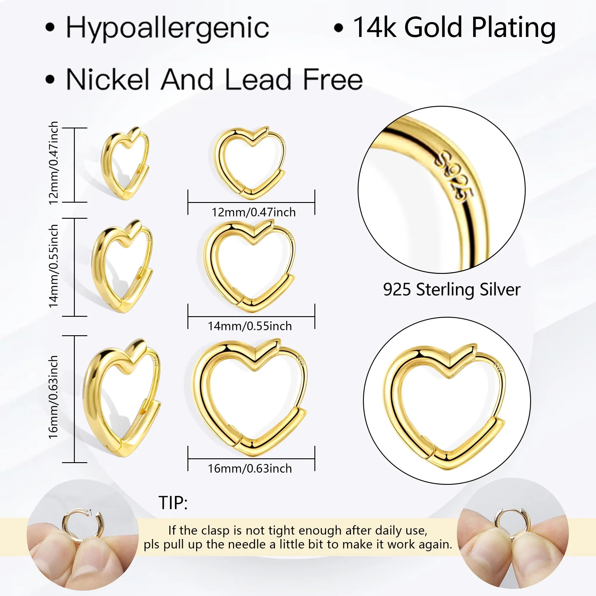 ALEXCRAFT Set Orecchini a Cuore Placcati Oro 14K SCEU251G - immagine 6