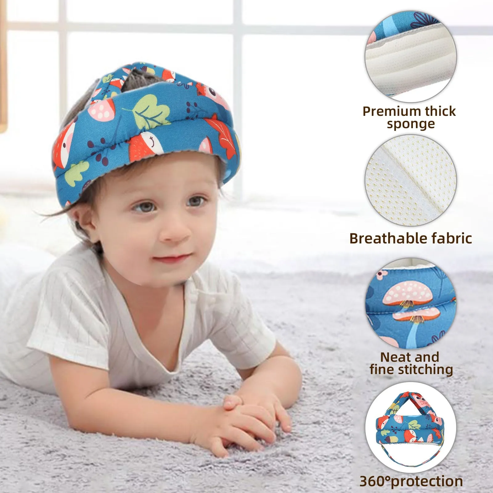 JUNUNDJING Caschetto Primi Passi per Bambini 6-36 Mesi, Volpe blu - immagine 3