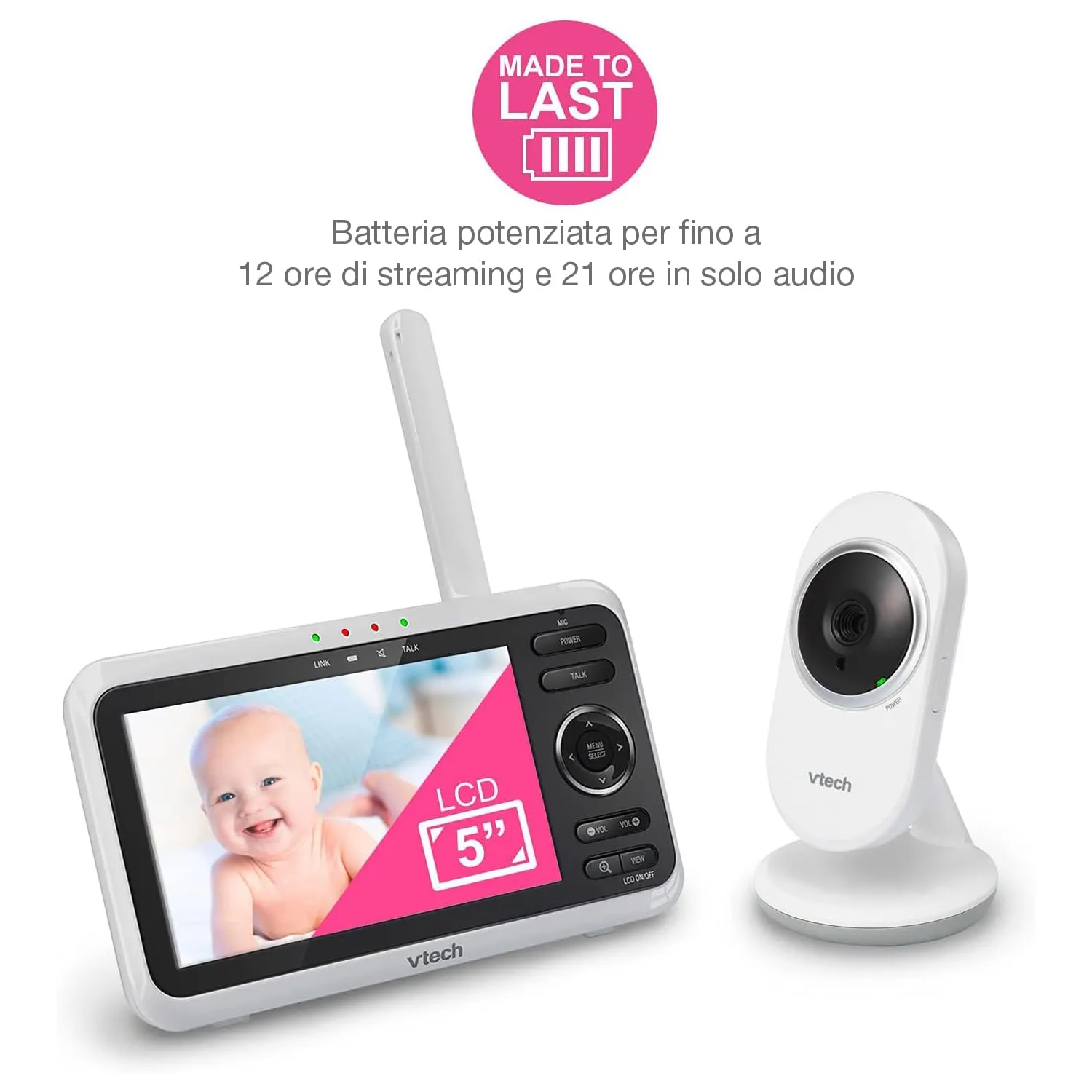 VTech VM350 Baby Monitor Video con Schermo LCD 5 Pollici, Visione Notturna, Interfono e Ninne Nanne - immagine 2
