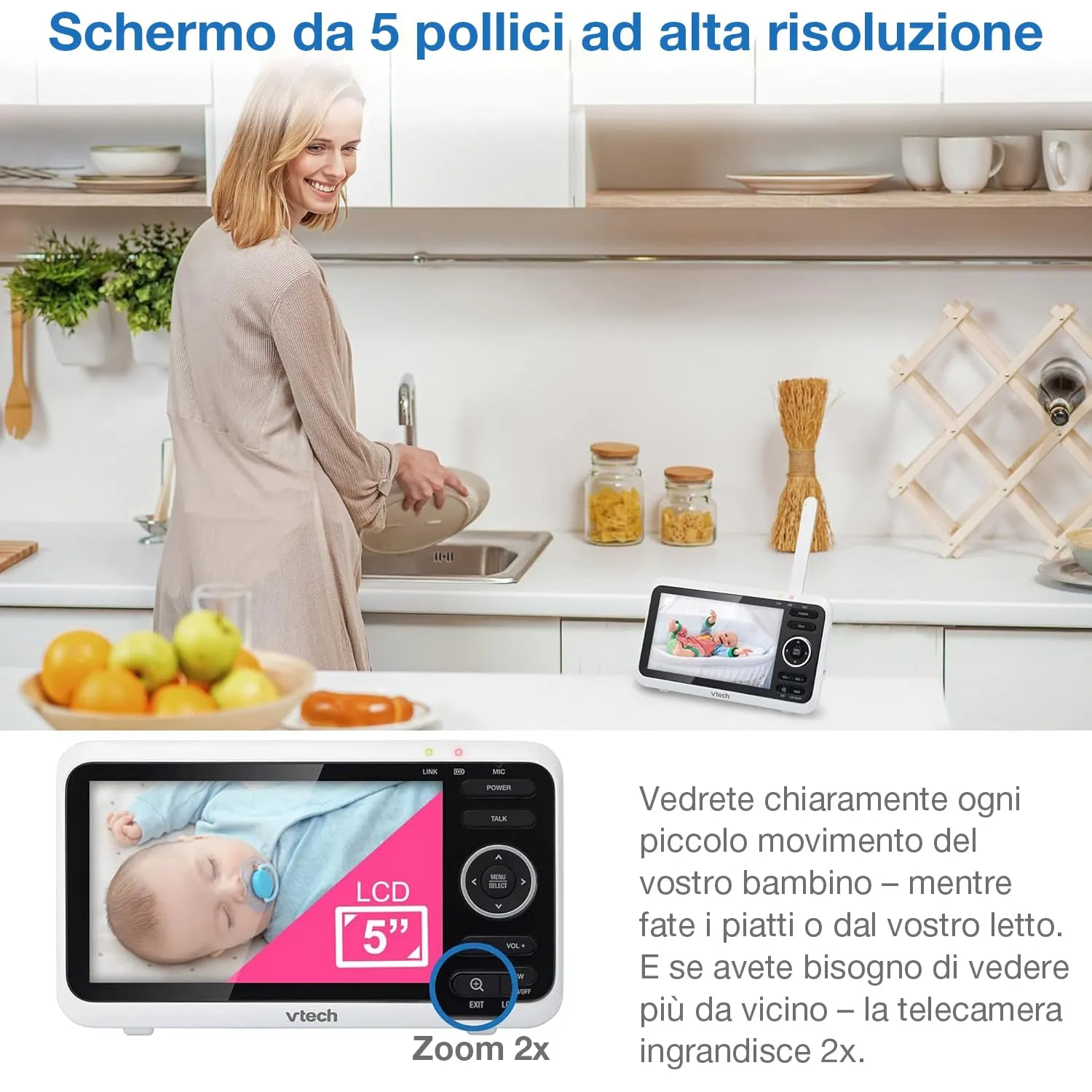 VTech VM350 Baby Monitor Video con Schermo LCD 5 Pollici, Visione Notturna, Interfono e Ninne Nanne - immagine 4