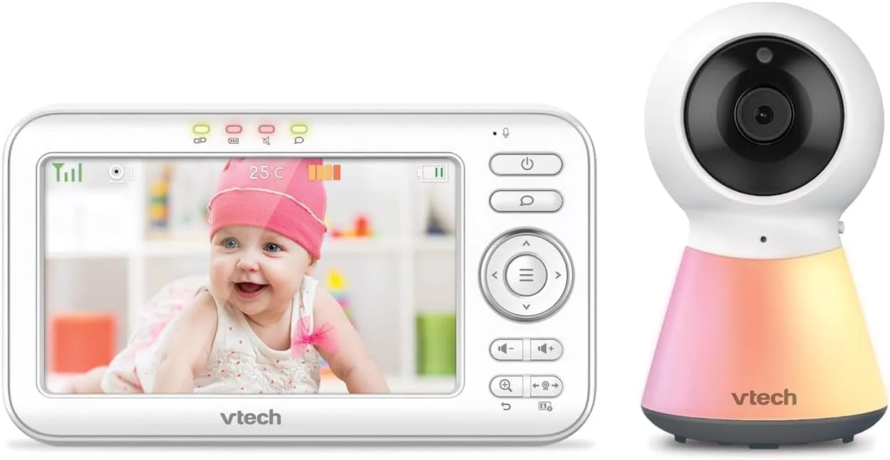 VTech VM5254 Baby Monitor con Telecamera, Schermo LCD a Colori da 5 Pollici, Visione Notturna, Comunicazione Bidirezionale, Ninne Nanne e Luce Notturna - immagine 1