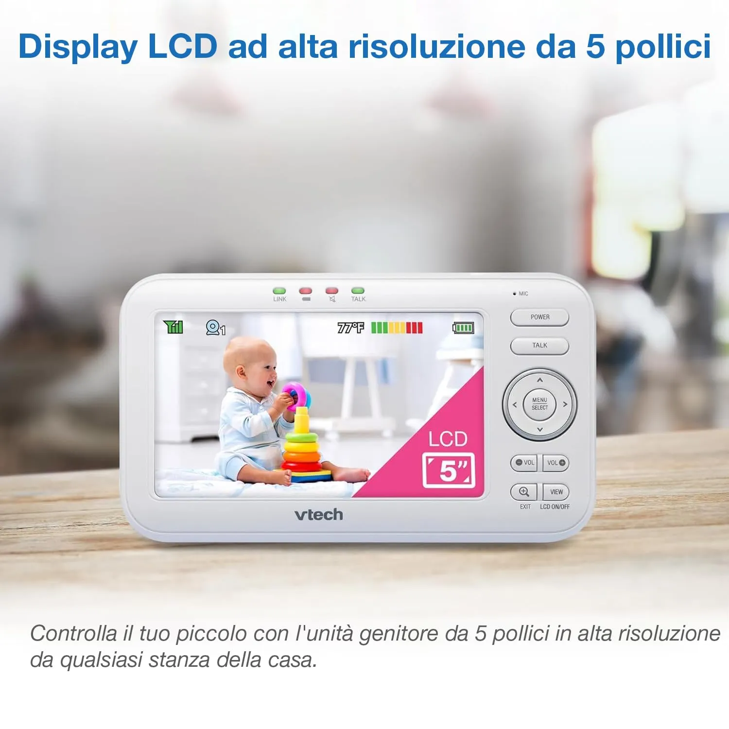 VTech VM5254 Baby Monitor con Telecamera, Schermo LCD a Colori da 5 Pollici, Visione Notturna, Comunicazione Bidirezionale, Ninne Nanne e Luce Notturna - immagine 2