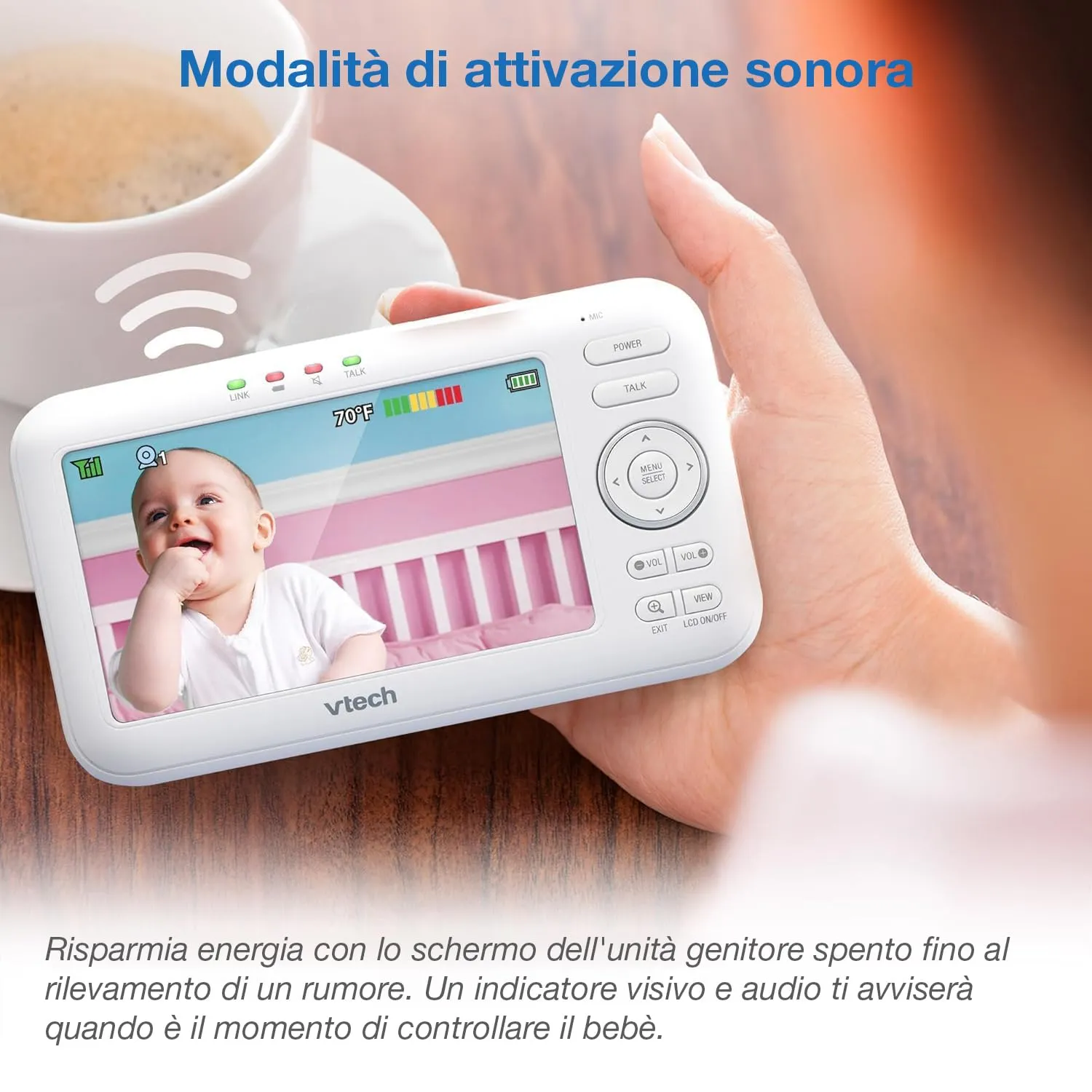 VTech VM5254 Baby Monitor con Telecamera, Schermo LCD a Colori da 5 Pollici, Visione Notturna, Comunicazione Bidirezionale, Ninne Nanne e Luce Notturna - immagine 5