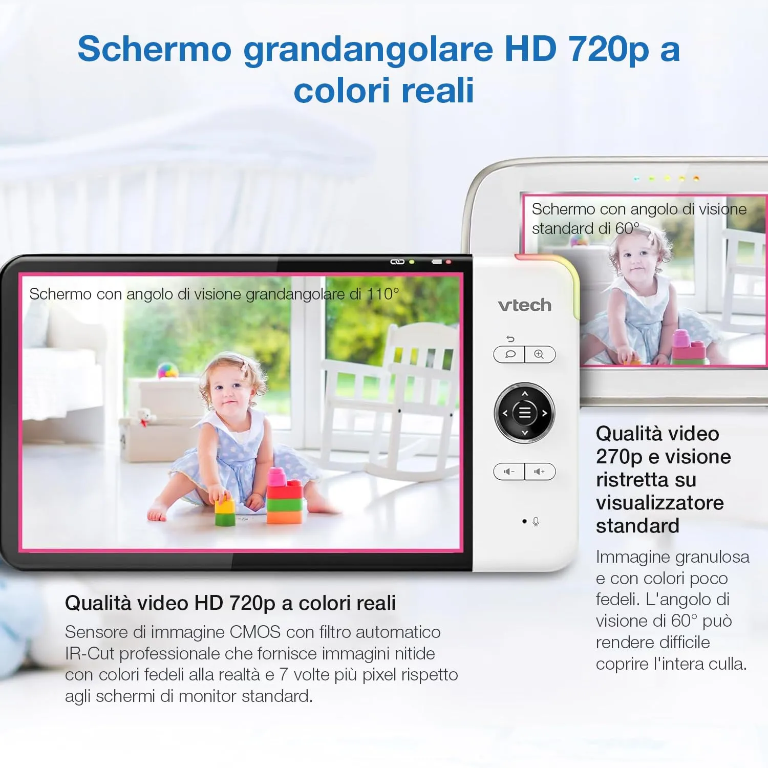 VTech VM5254 Baby Monitor con Telecamera, Schermo LCD a Colori da 5 Pollici, Visione Notturna, Comunicazione Bidirezionale, Ninne Nanne e Luce Notturna - immagine 8