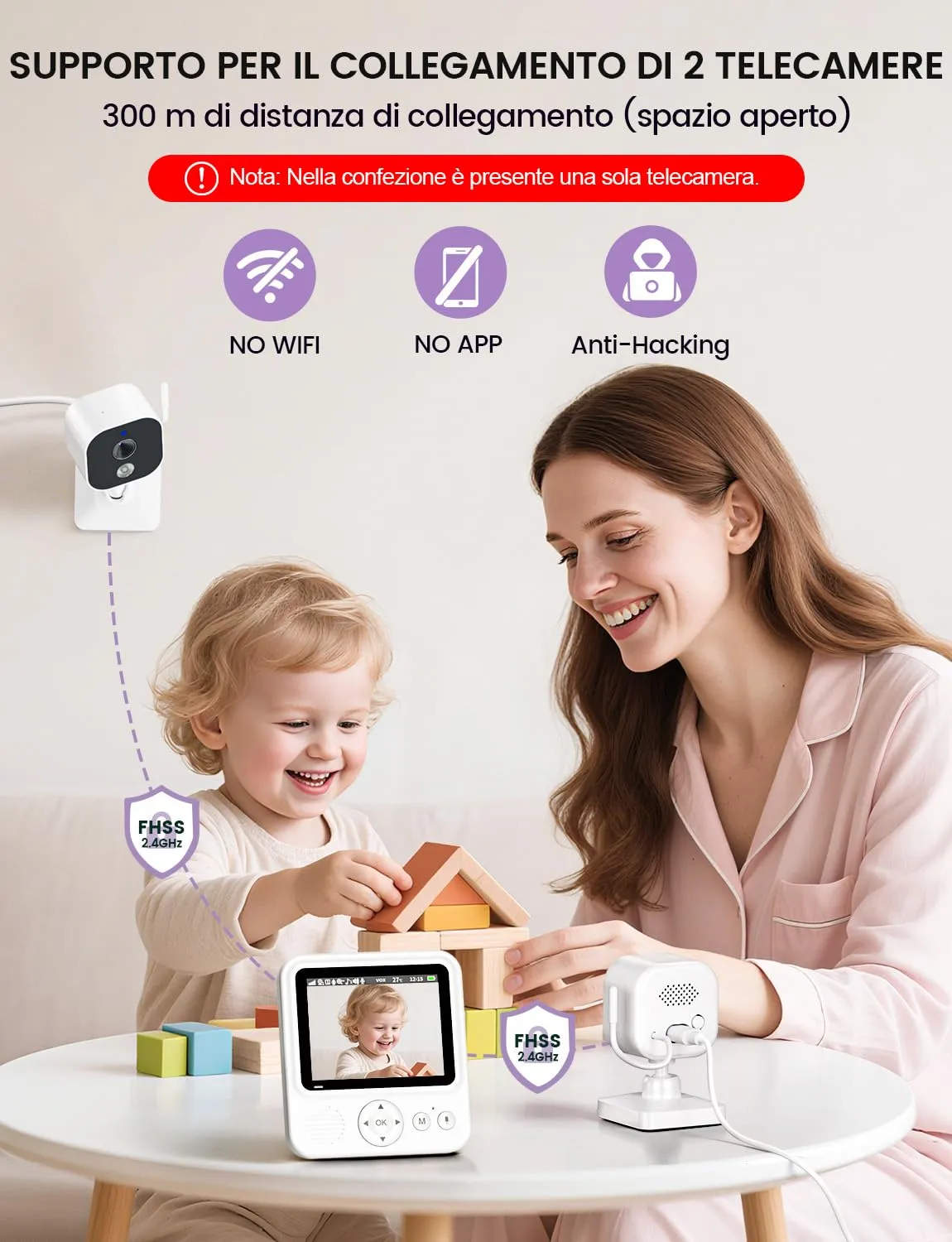 OBVHNUA Baby Monitor Video e Audio 2,8" 720P con VOX, Senza WiFi e Zoom - immagine 3
