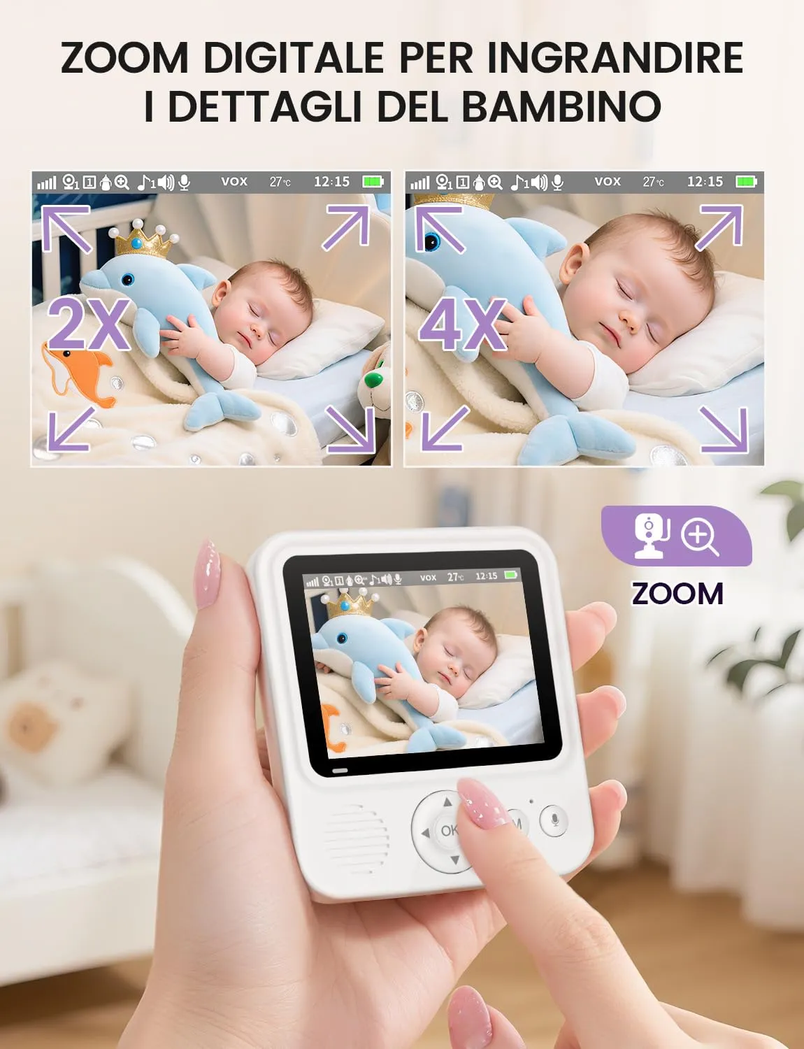OBVHNUA Baby Monitor Video e Audio 2,8" 720P con VOX, Senza WiFi e Zoom - immagine 5