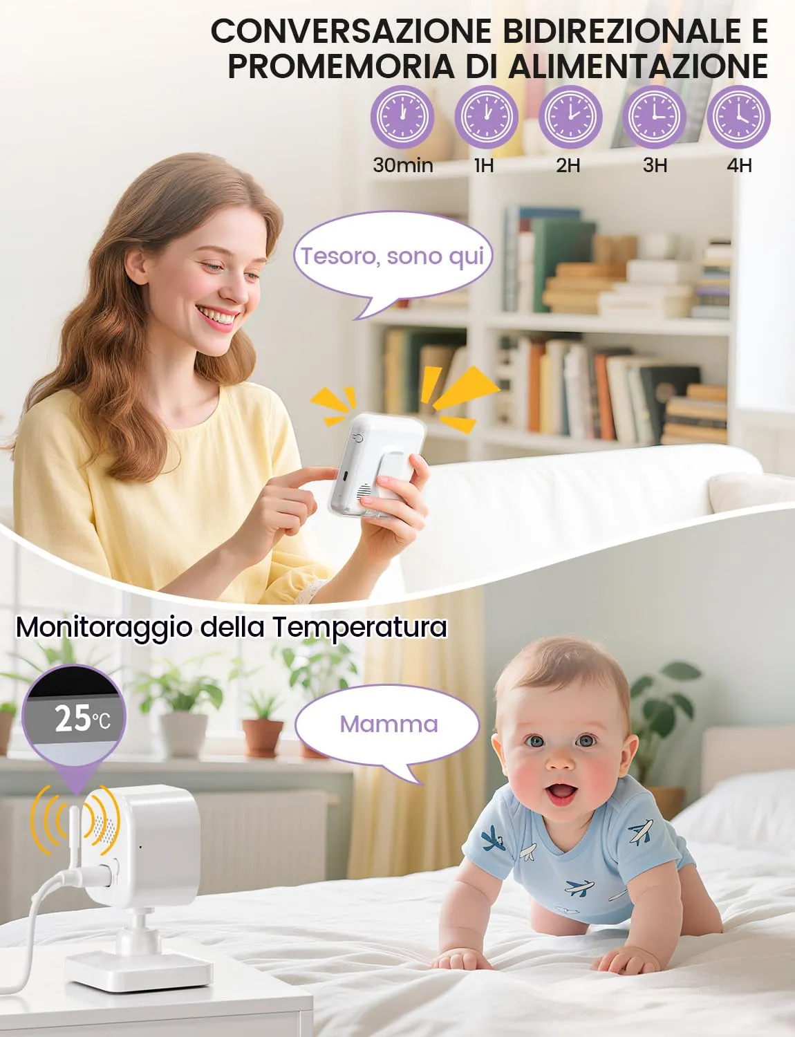 OBVHNUA Baby Monitor Video e Audio 2,8" 720P con VOX, Senza WiFi e Zoom - immagine 6