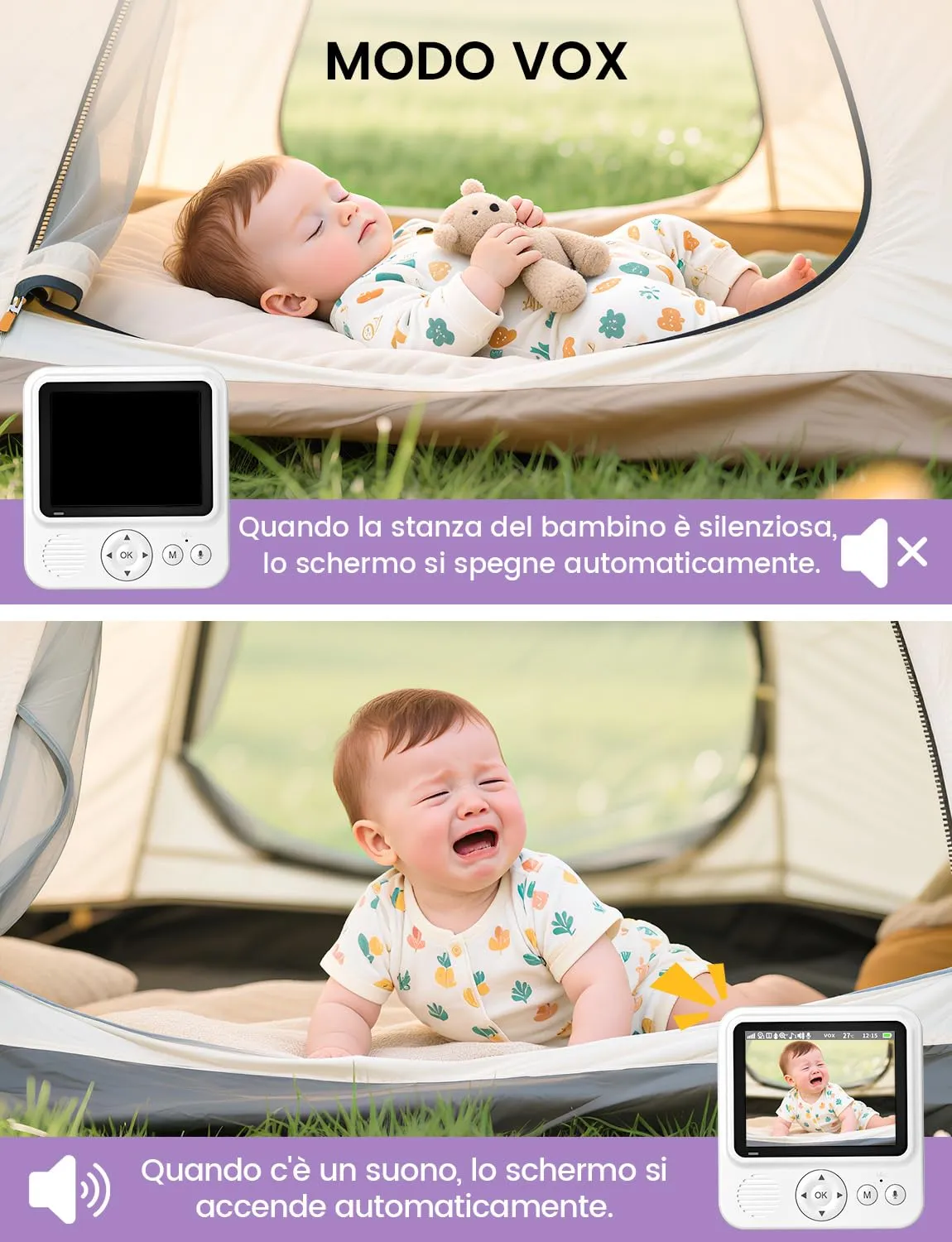 OBVHNUA Baby Monitor Video e Audio 2,8" 720P con VOX, Senza WiFi e Zoom - immagine 8