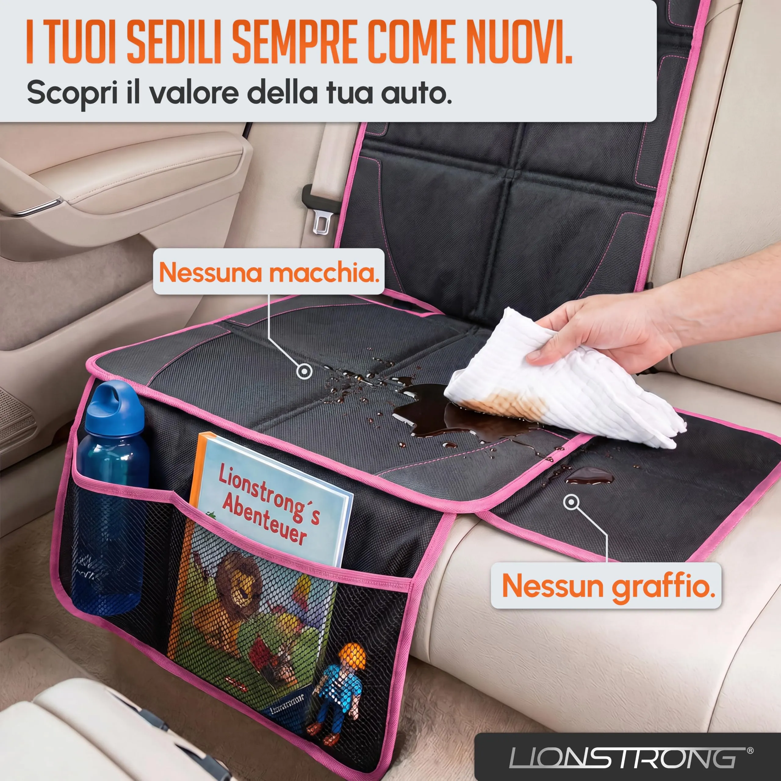 LIONSTRONG Protettori per Sedile Auto Compatibile ISOFIX - Rosa - immagine 2