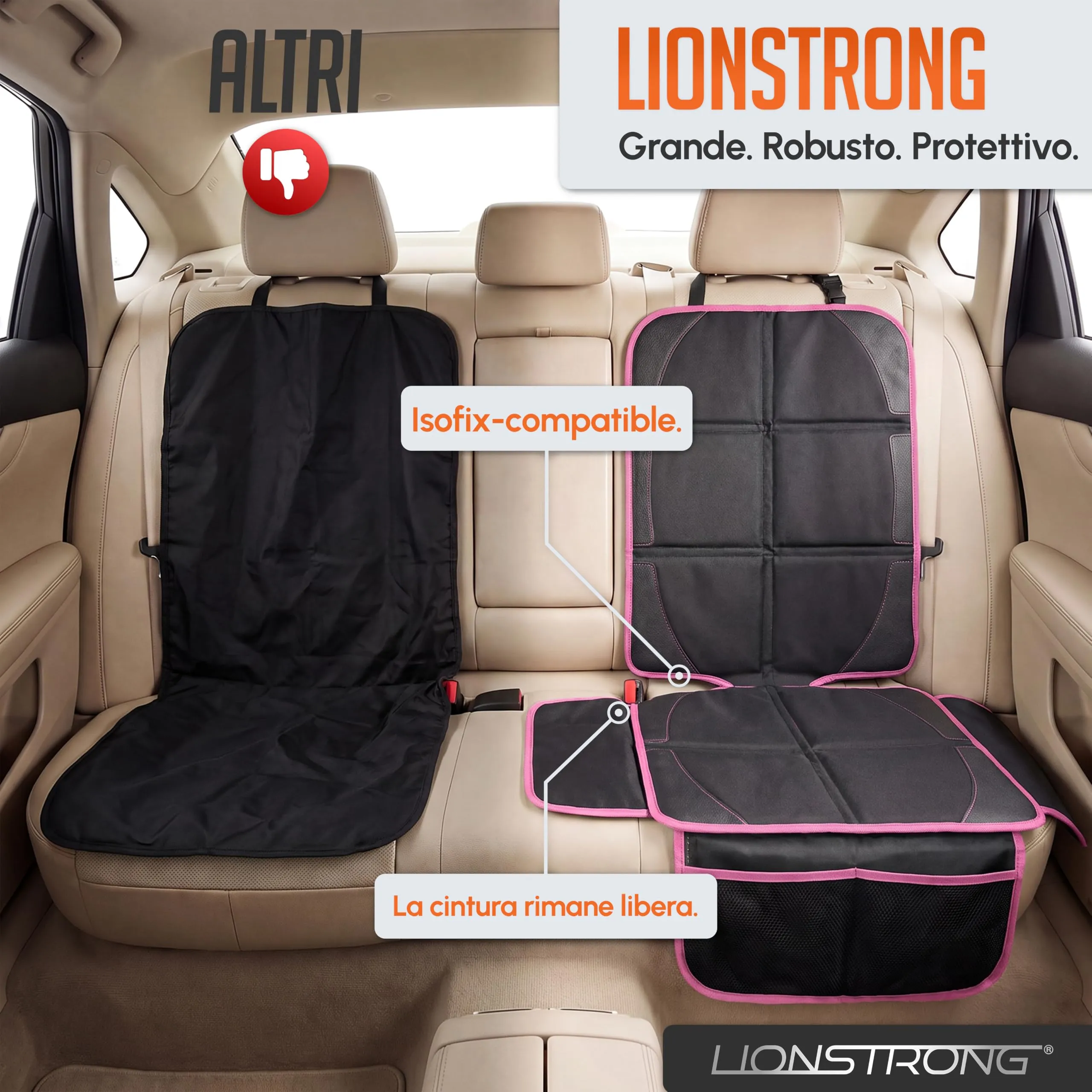 LIONSTRONG Protettori per Sedile Auto Compatibile ISOFIX - Rosa - immagine 5