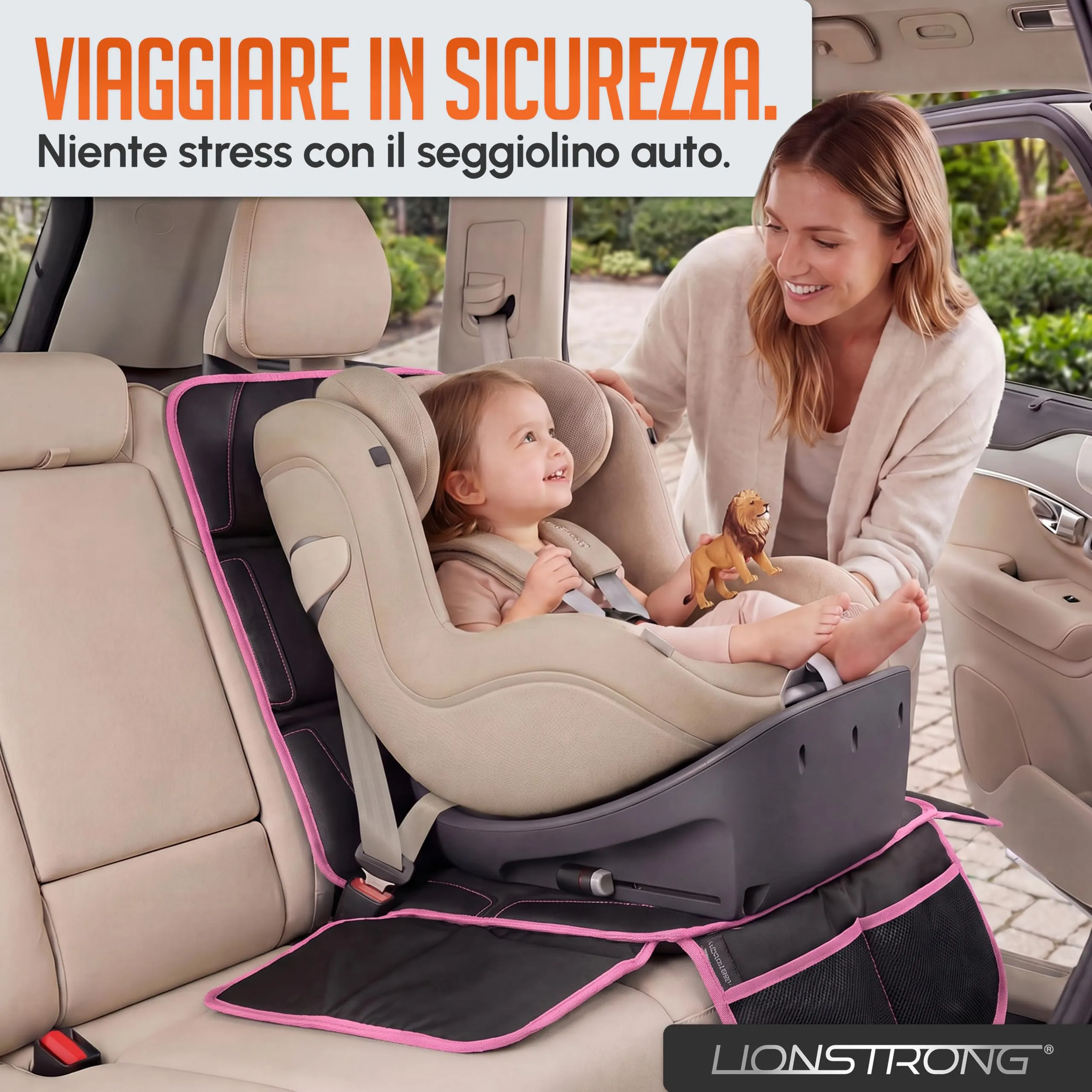 LIONSTRONG Protettori per Sedile Auto Compatibile ISOFIX - Rosa - immagine 6