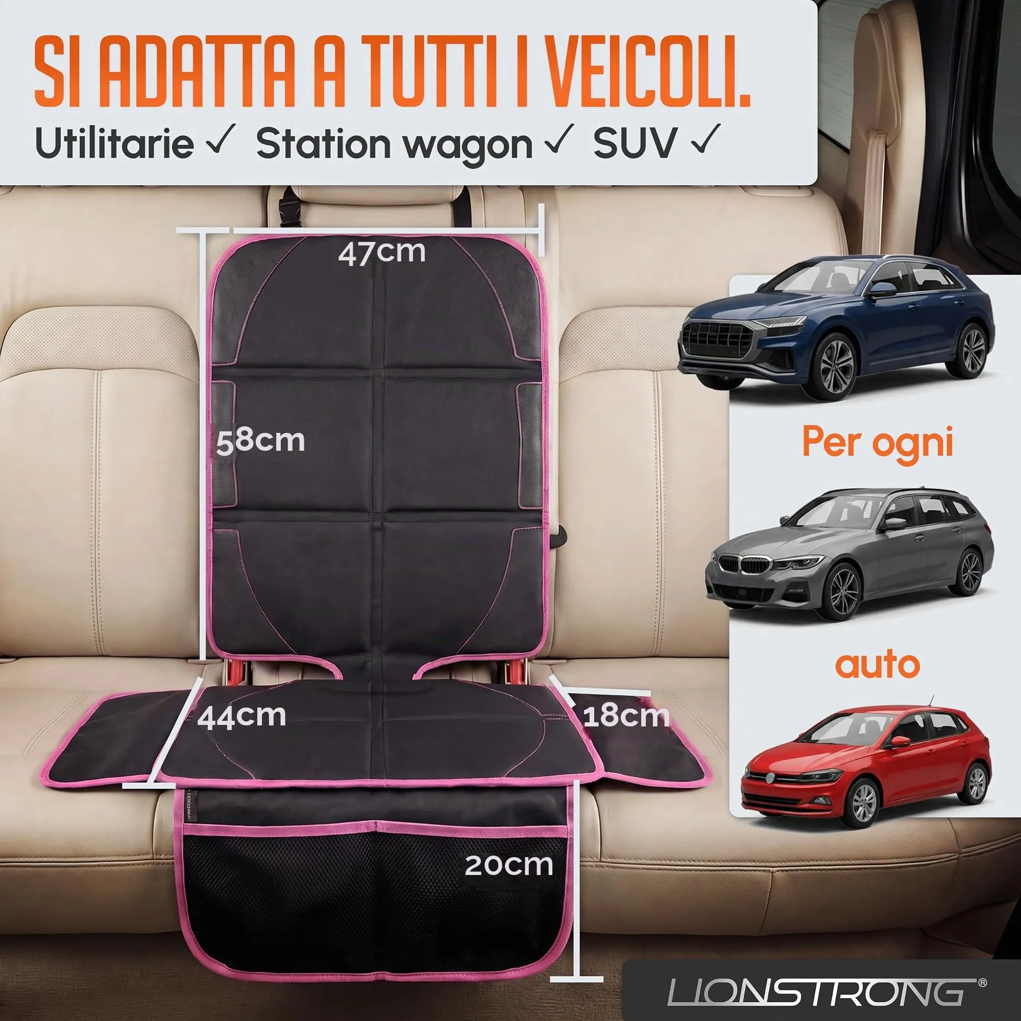 LIONSTRONG Protettori per Sedile Auto Compatibile ISOFIX - Rosa - immagine 8