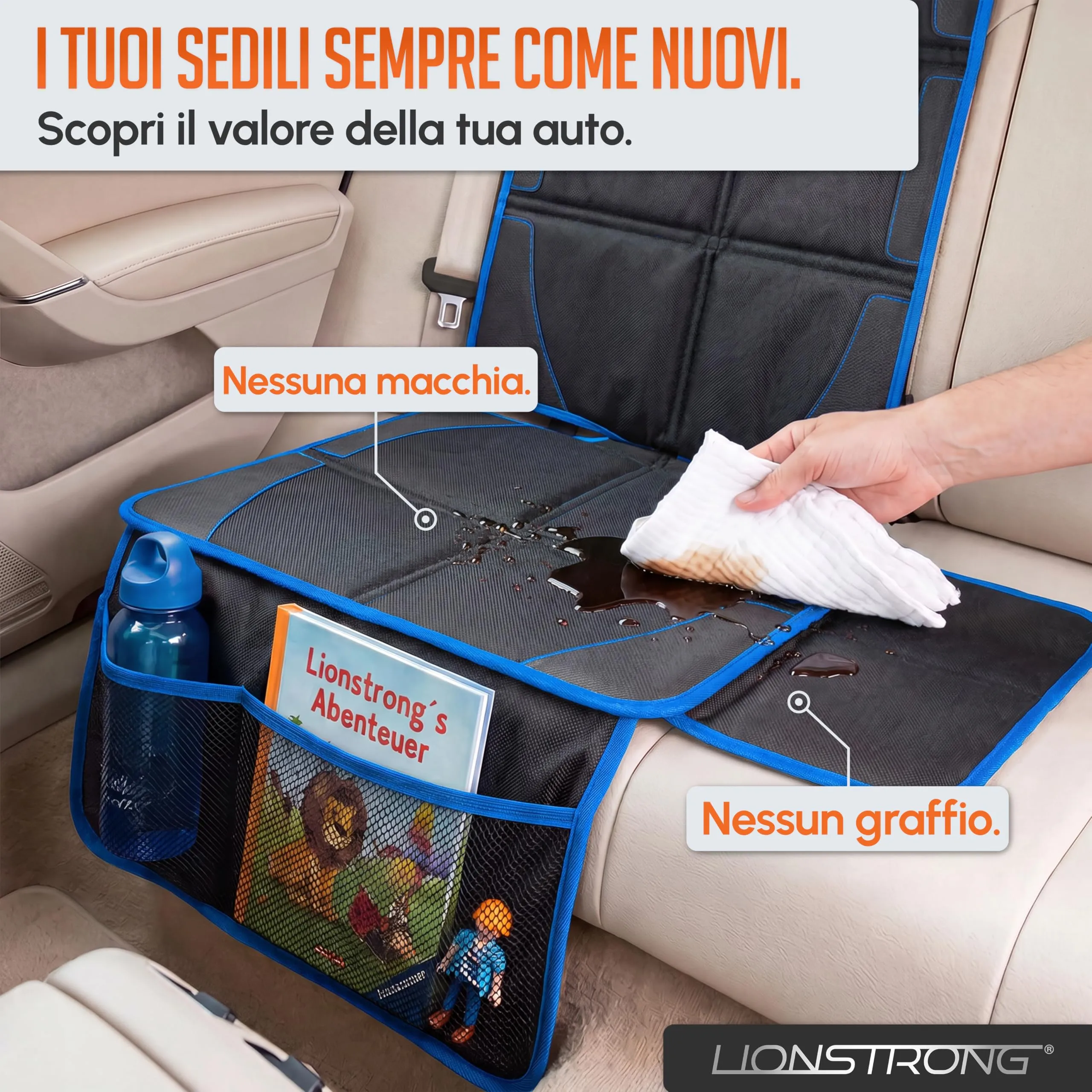 LIONSTRONG Protettori per Sedile Auto Compatibile ISOFIX - Blu - immagine 2