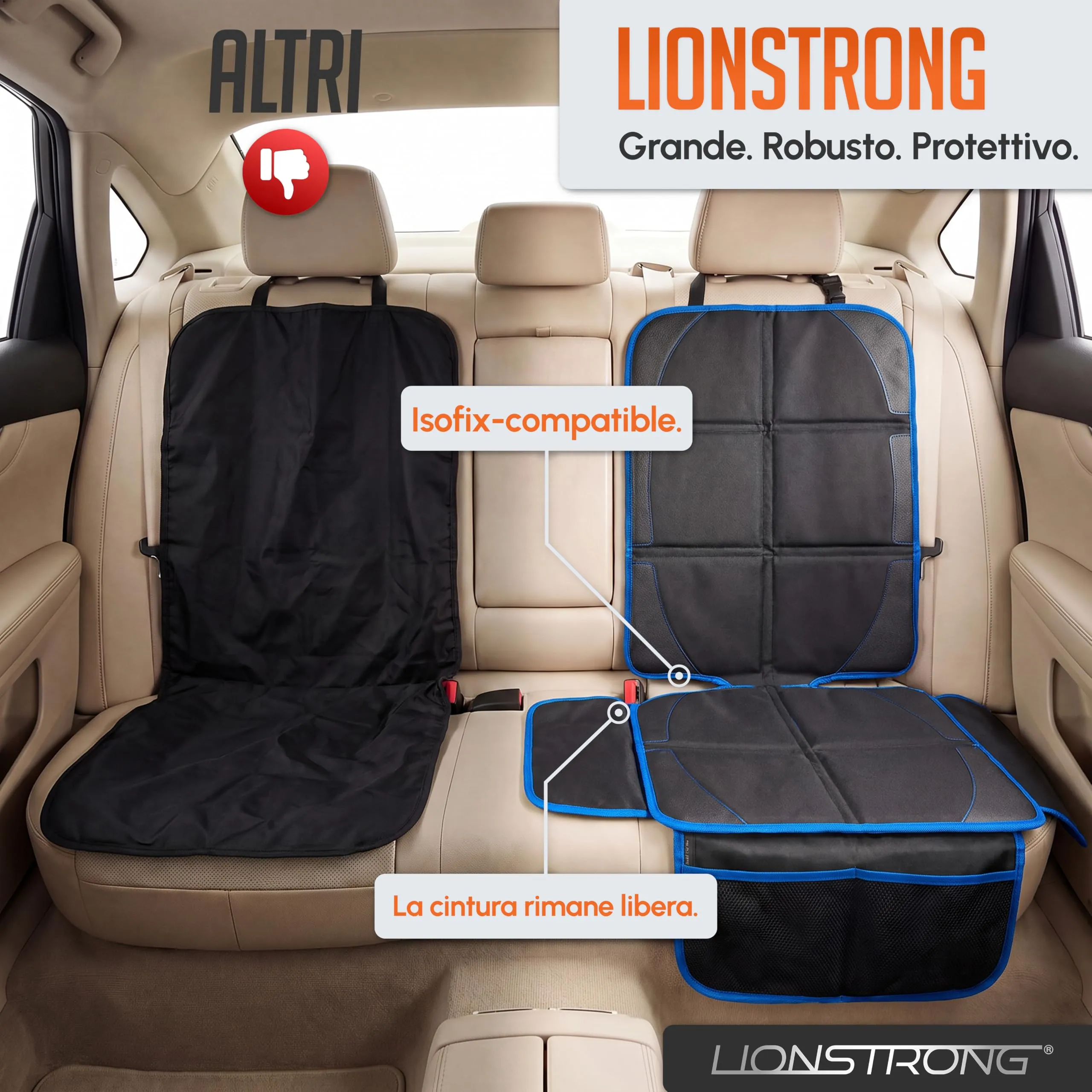 LIONSTRONG Protettori per Sedile Auto Compatibile ISOFIX - Blu - immagine 5