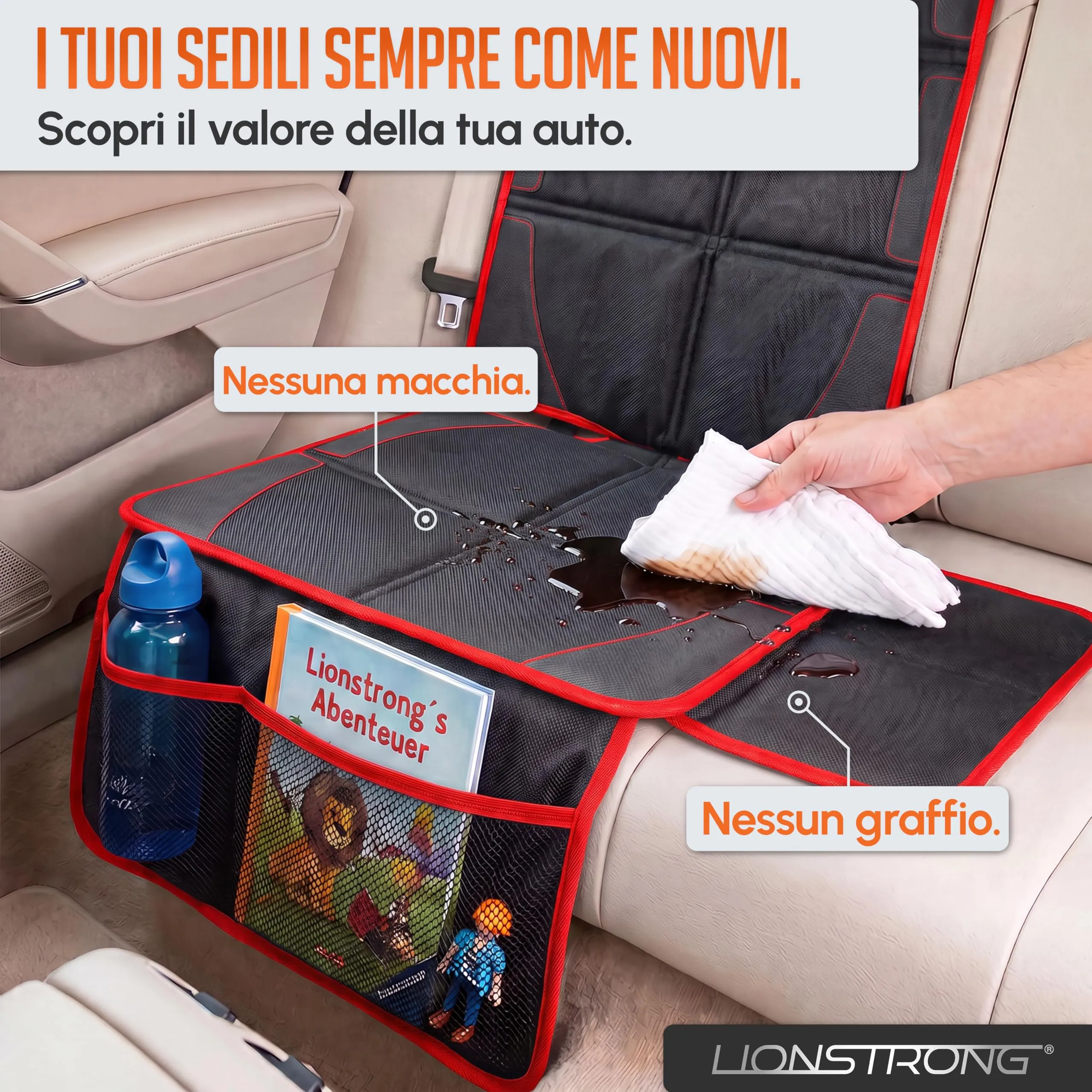 LIONSTRONG Protettori per Sedile Auto Compatibile ISOFIX - Rosso - immagine 2