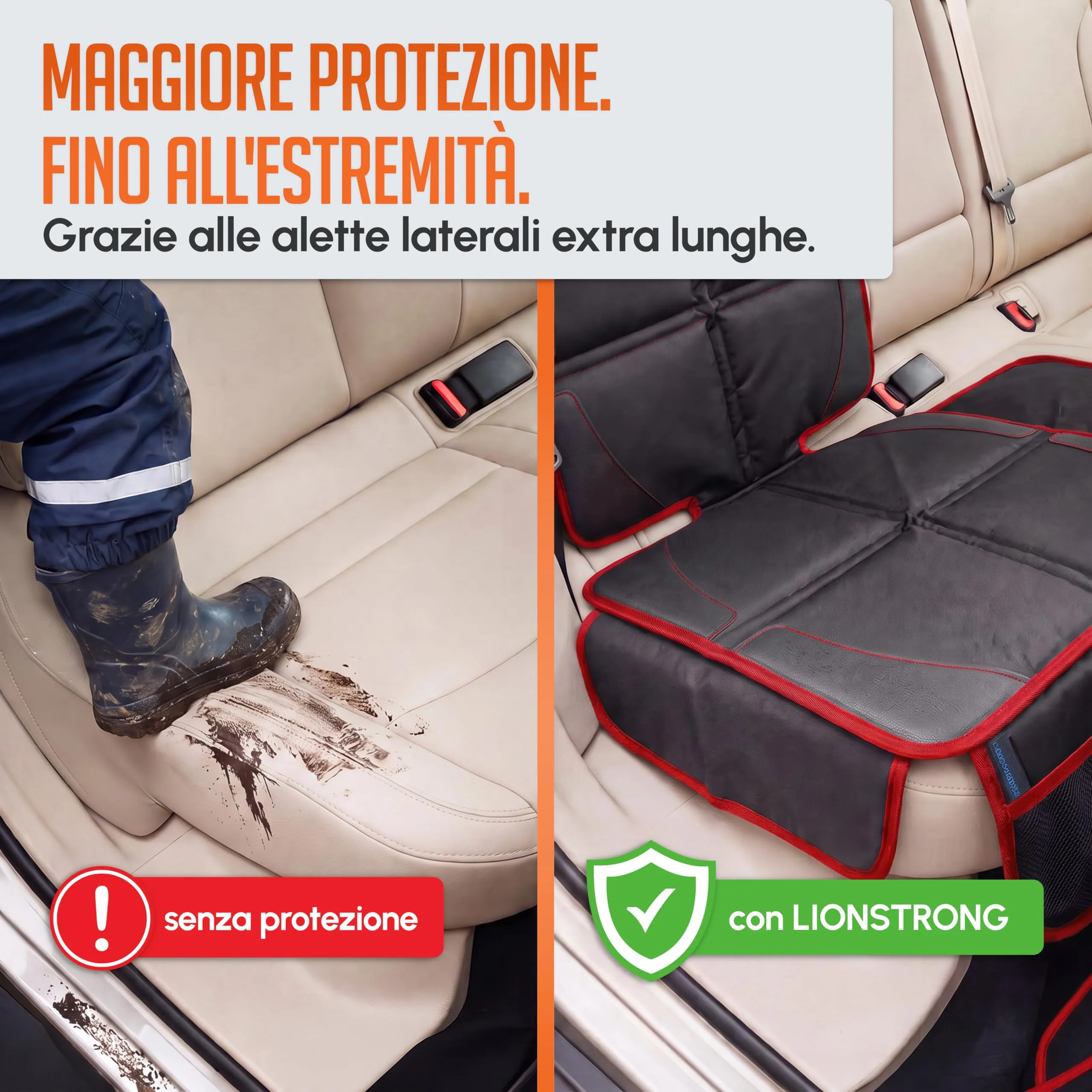 LIONSTRONG Protettori per Sedile Auto Compatibile ISOFIX - Rosso - immagine 3
