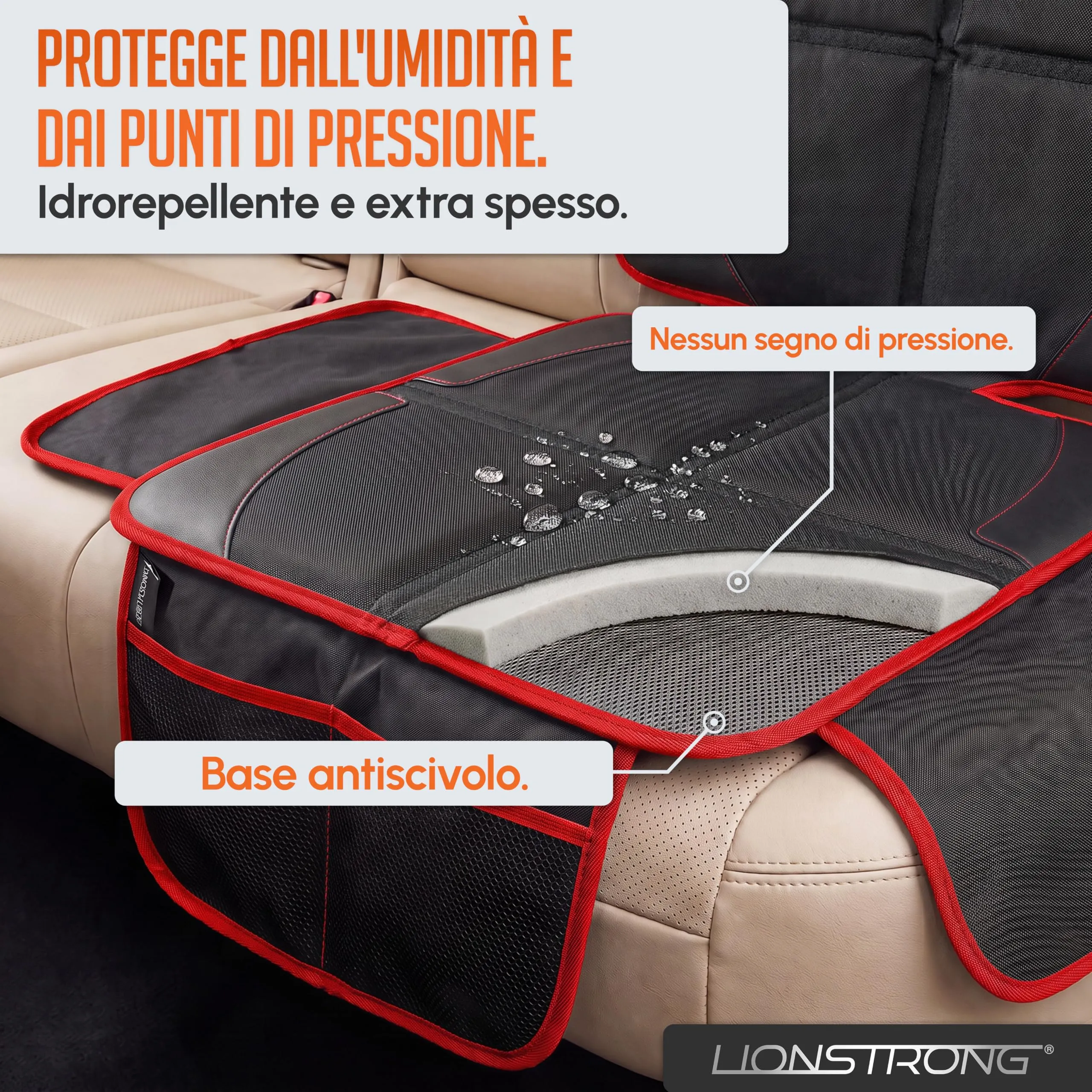 LIONSTRONG Protettori per Sedile Auto Compatibile ISOFIX - Rosso - immagine 4