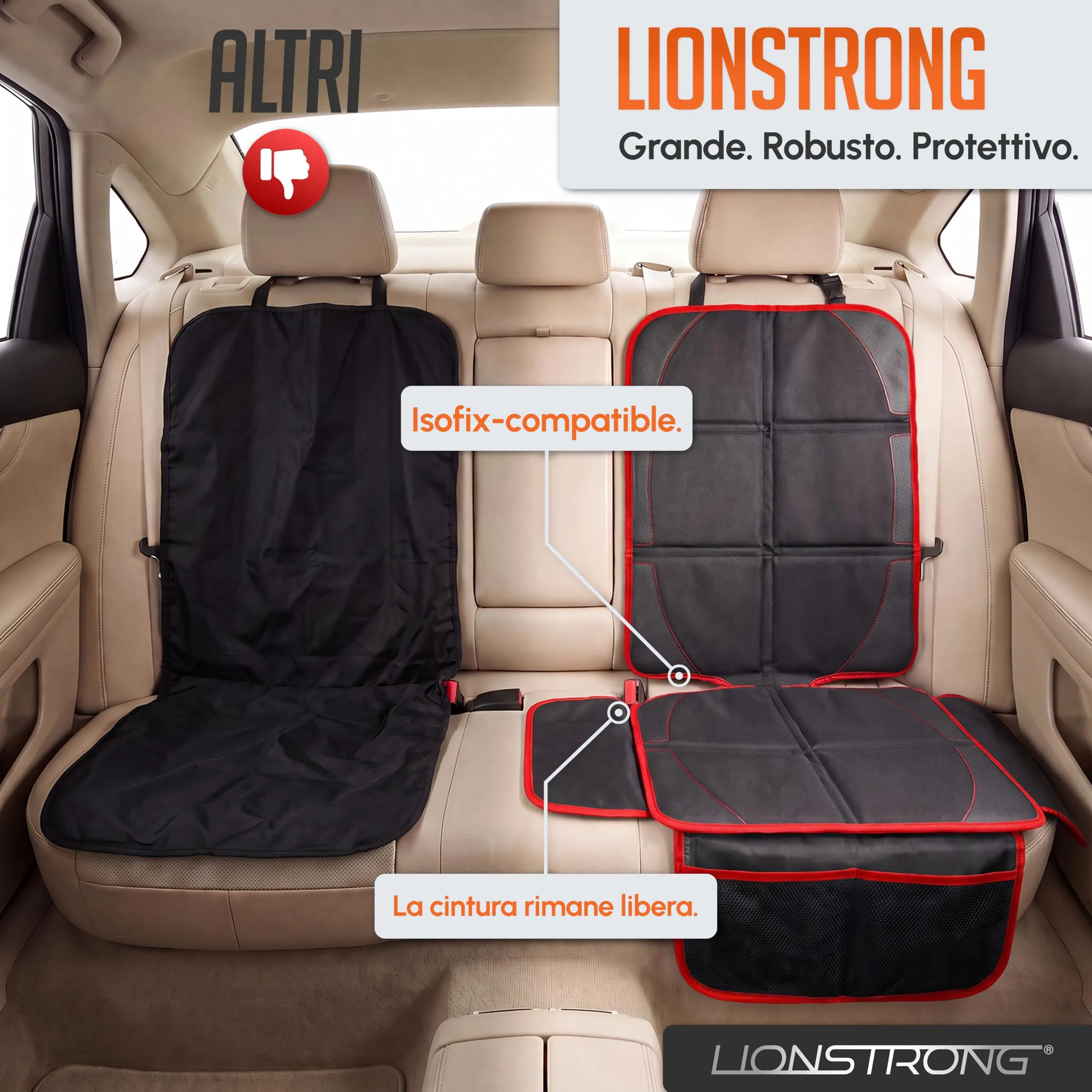LIONSTRONG Protettori per Sedile Auto Compatibile ISOFIX - Rosso - immagine 5