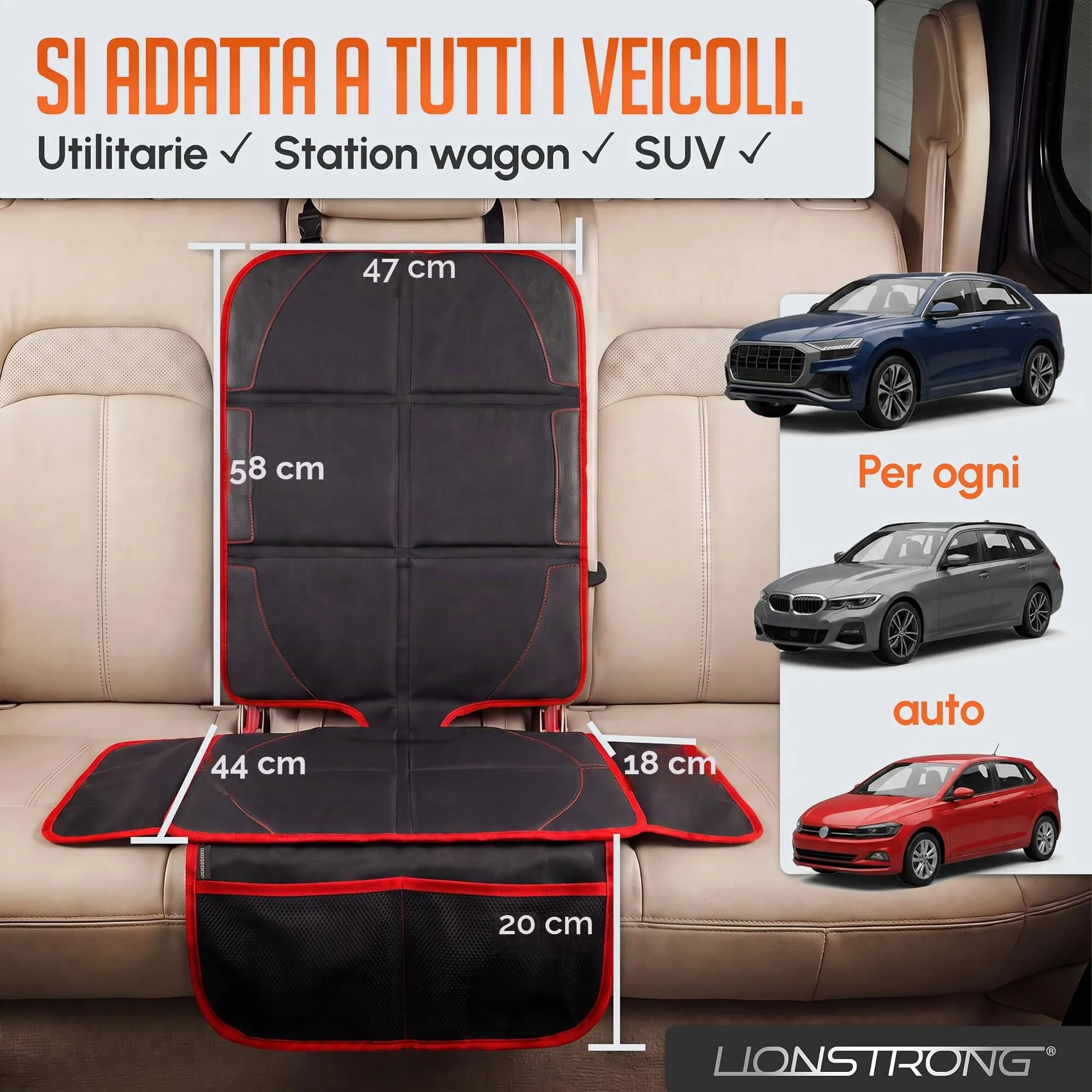 LIONSTRONG Protettori per Sedile Auto Compatibile ISOFIX - Rosso - immagine 8