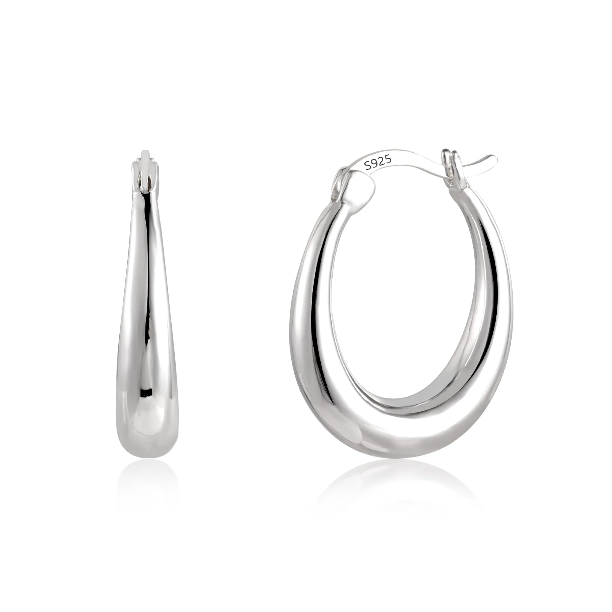 KISSPAT Orecchini a Cerchio Ovali Chunky a Goccia in Argento Ipoallergenici, 18 mm - immagine 1