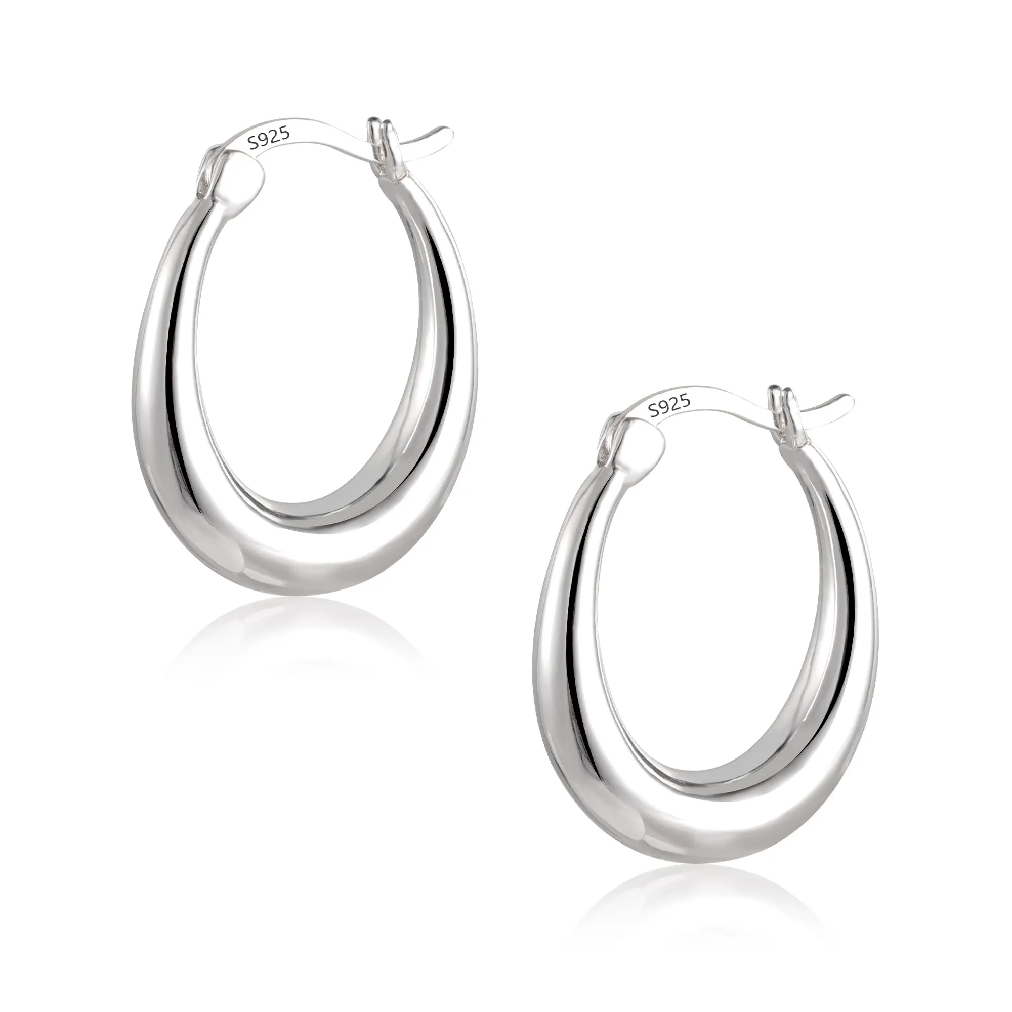 KISSPAT Orecchini a Cerchio Ovali Chunky a Goccia in Argento Ipoallergenici, 18 mm - immagine 2