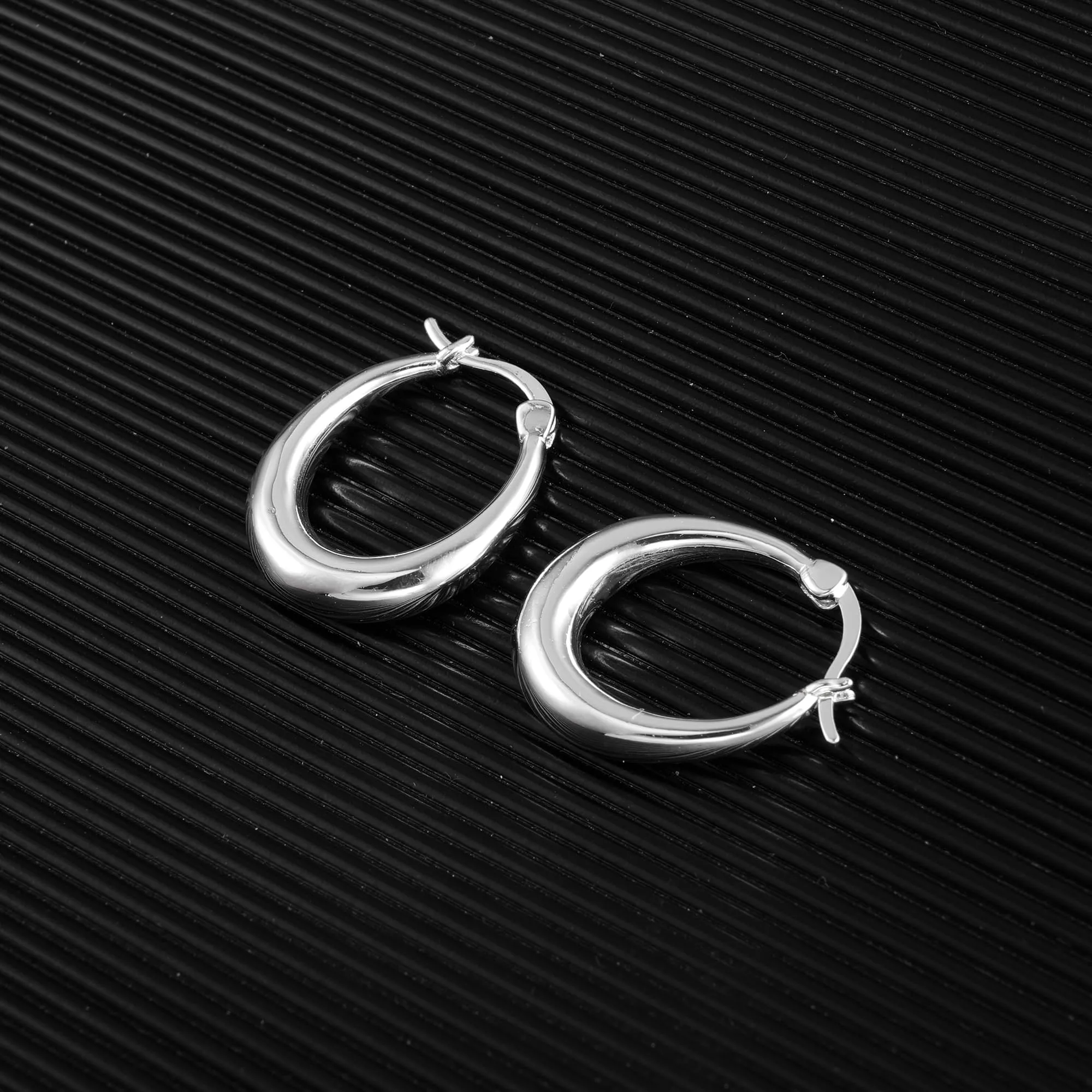 KISSPAT Orecchini a Cerchio Ovali Chunky a Goccia in Argento Ipoallergenici, 18 mm - immagine 5