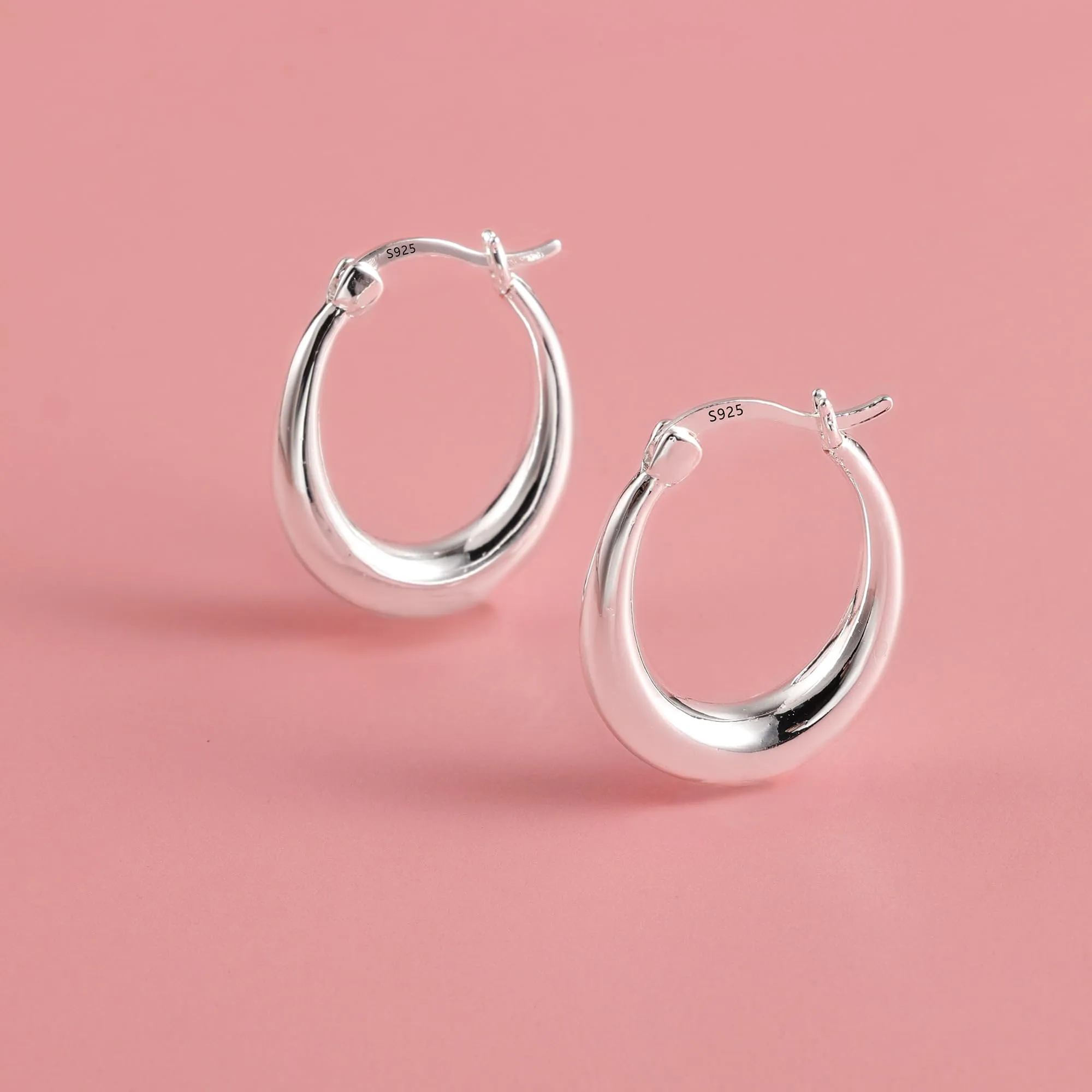 KISSPAT Orecchini a Cerchio Ovali Chunky a Goccia in Argento Ipoallergenici, 18 mm - immagine 6