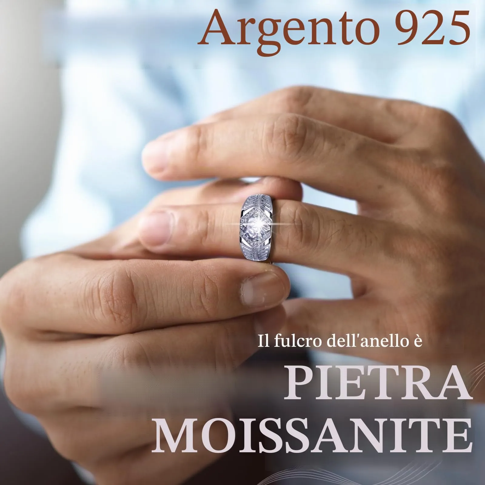 HALUKAKAH Anello in Argento Sterling per Uomo con Moissanite da 2 Carati, Regolabile - Melodia Marina - immagine 2
