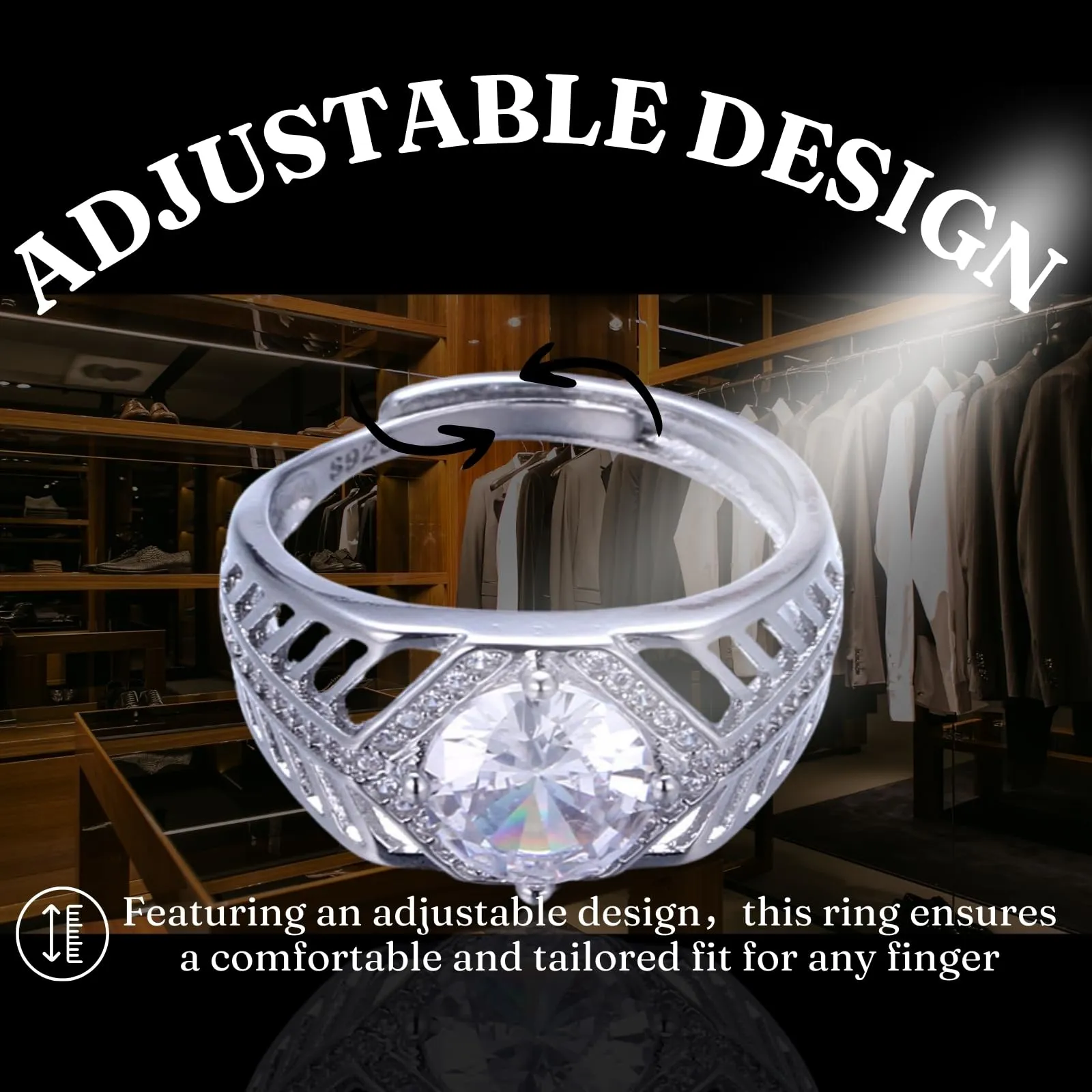 HALUKAKAH Anello in Argento Sterling per Uomo con Moissanite da 2 Carati, Regolabile - Melodia Marina - immagine 4