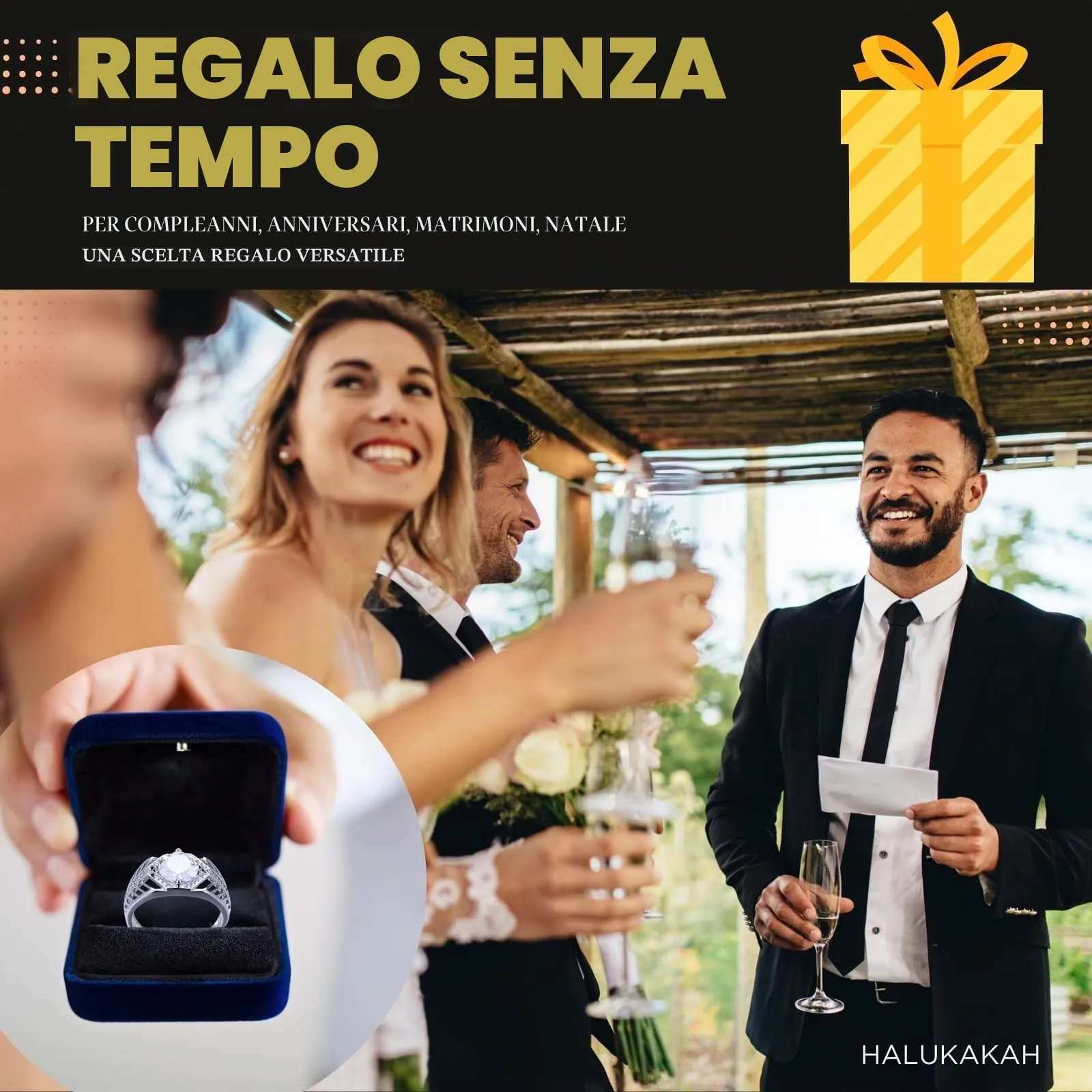 HALUKAKAH Anello in Argento Sterling per Uomo con Moissanite da 2 Carati, Regolabile - Melodia Marina - immagine 5