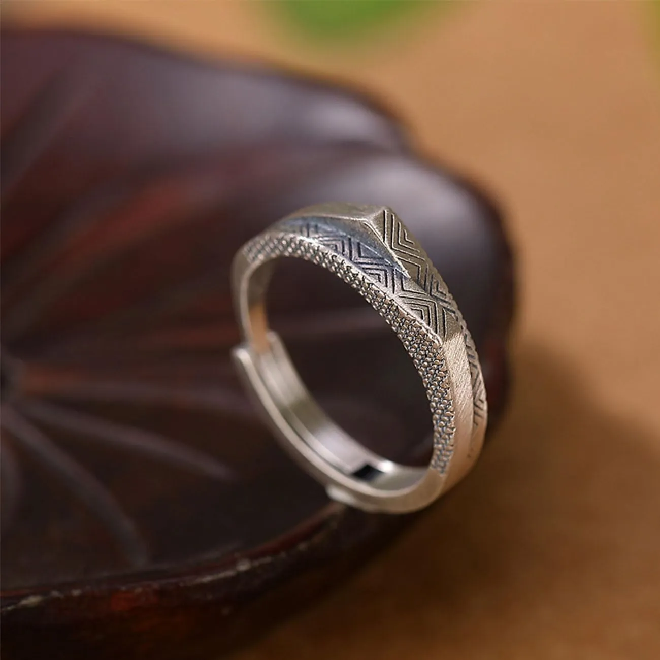 KONFEN Anello Regolabile Unisex Montagna in Argento Placcato - immagine 2