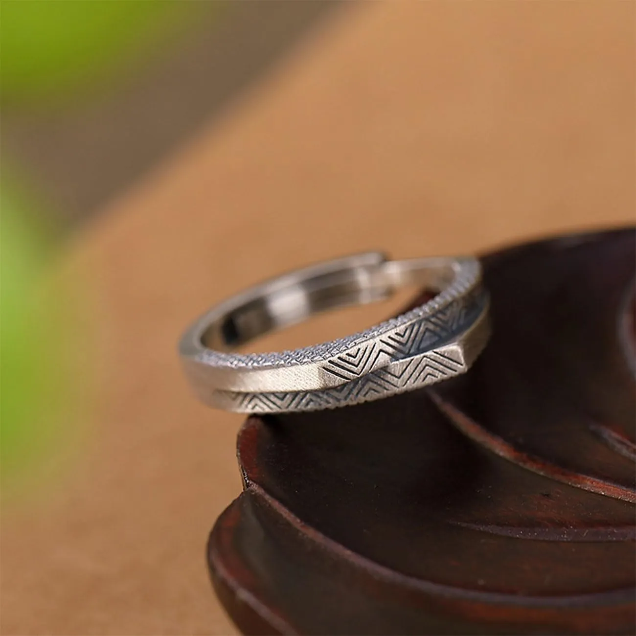 KONFEN Anello Regolabile Unisex Montagna in Argento Placcato - immagine 3