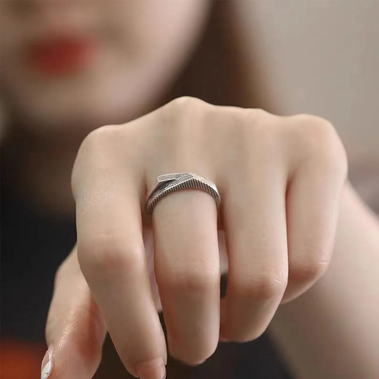 KONFEN Anello Regolabile Unisex Montagna in Argento Placcato - immagine 4