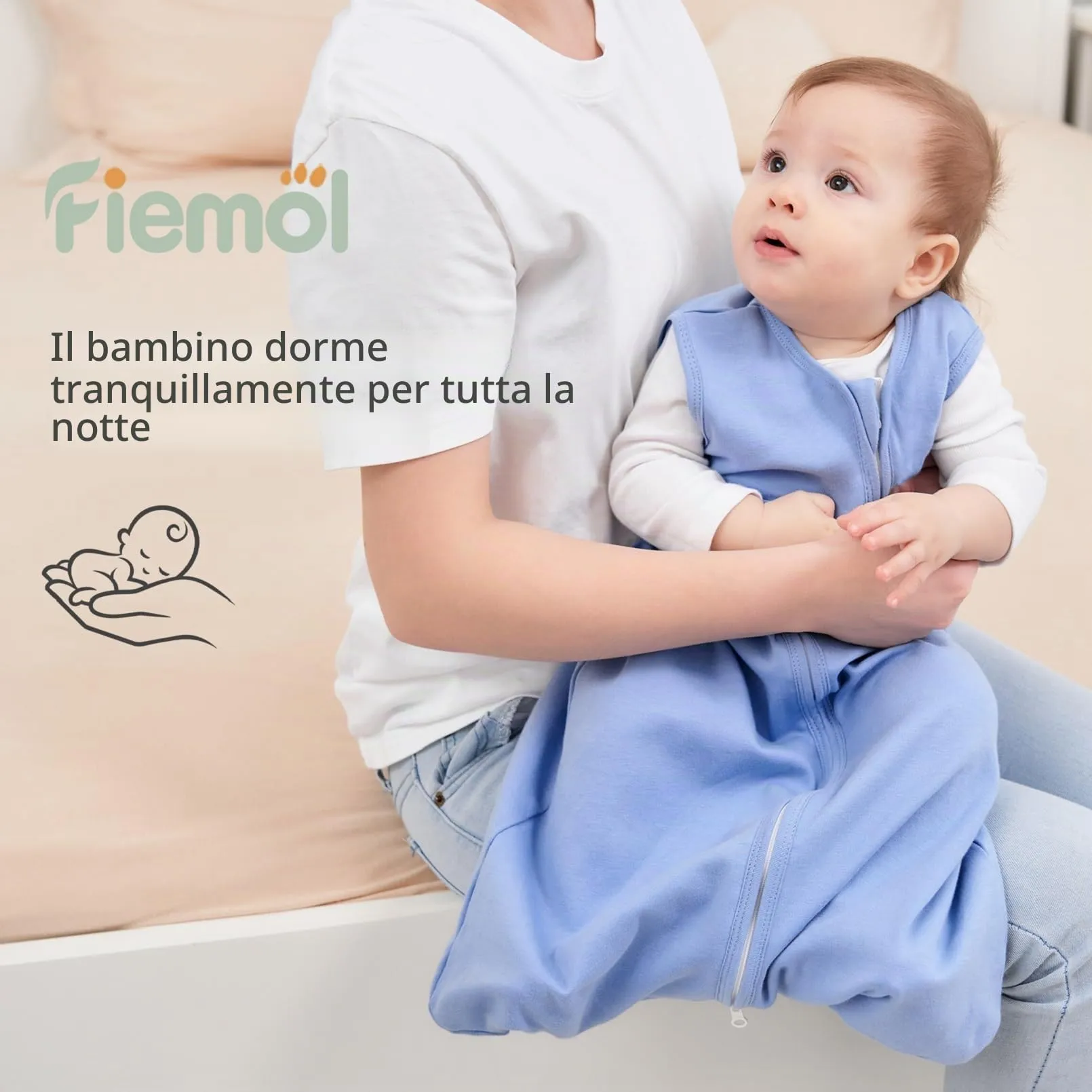 FIEMOL Sacco Nanna in Cotone, 0,5 Tog, 18-24 Mesi (89-101 cm), Confezione da 3, Albicocca - immagine 5
