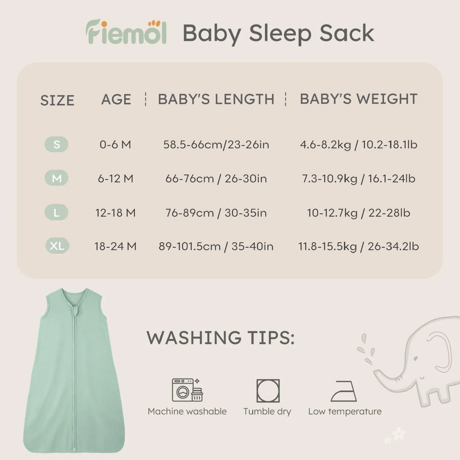 FIEMOL Sacco Nanna 12-18 Mesi, 0,5 Tog, Cotone, 3 Pezzi, Albicocca - immagine 4