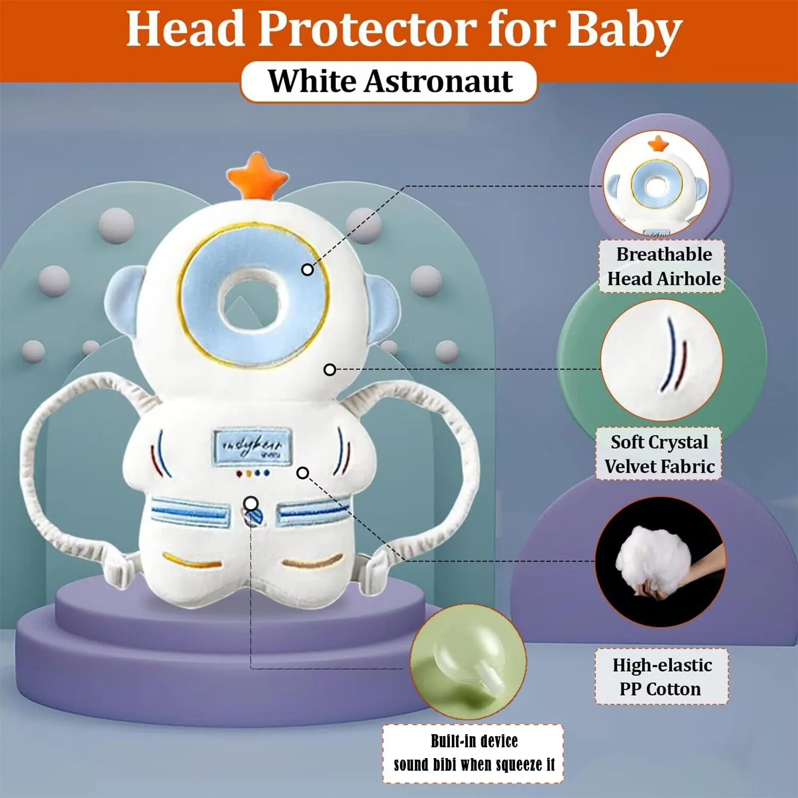 Bambebe Cuscino Anticaduta Protezione Testa per Neonato e Bambini, Zainetto Regolabile Primi Passi (Astronauta) - immagine 2