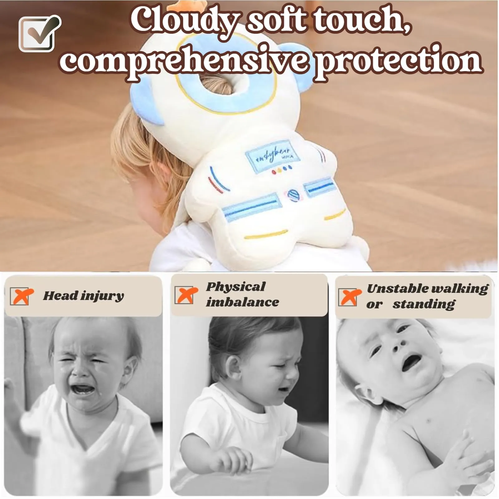 Bambebe Cuscino Anticaduta Protezione Testa per Neonato e Bambini, Zainetto Regolabile Primi Passi (Astronauta) - immagine 7