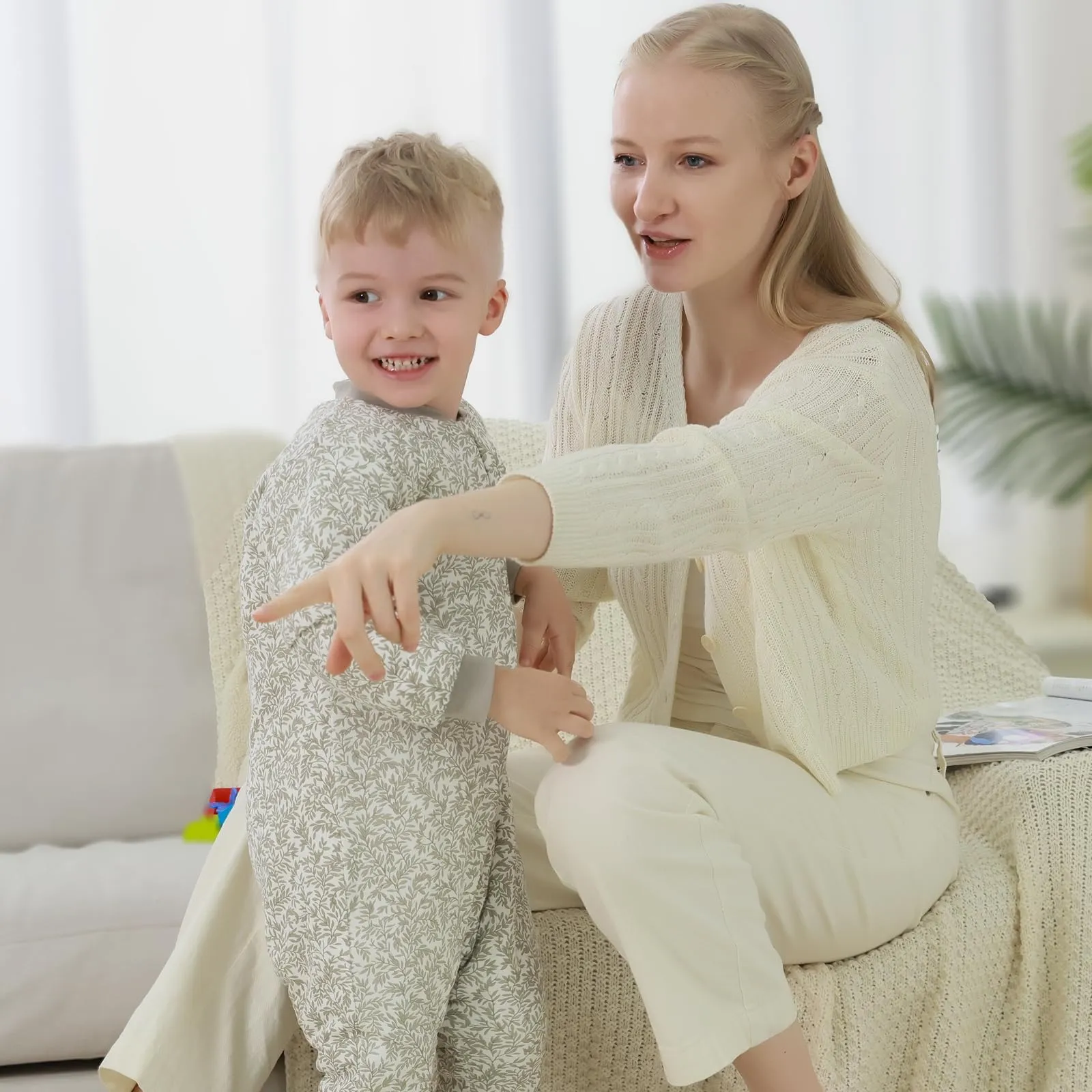 Mosebears Sacco Nanna con Gambe 2.5 Tog per Bambino, Foderato Invernale con Maniche Staccabili, Cotone, Leaf - immagine 8