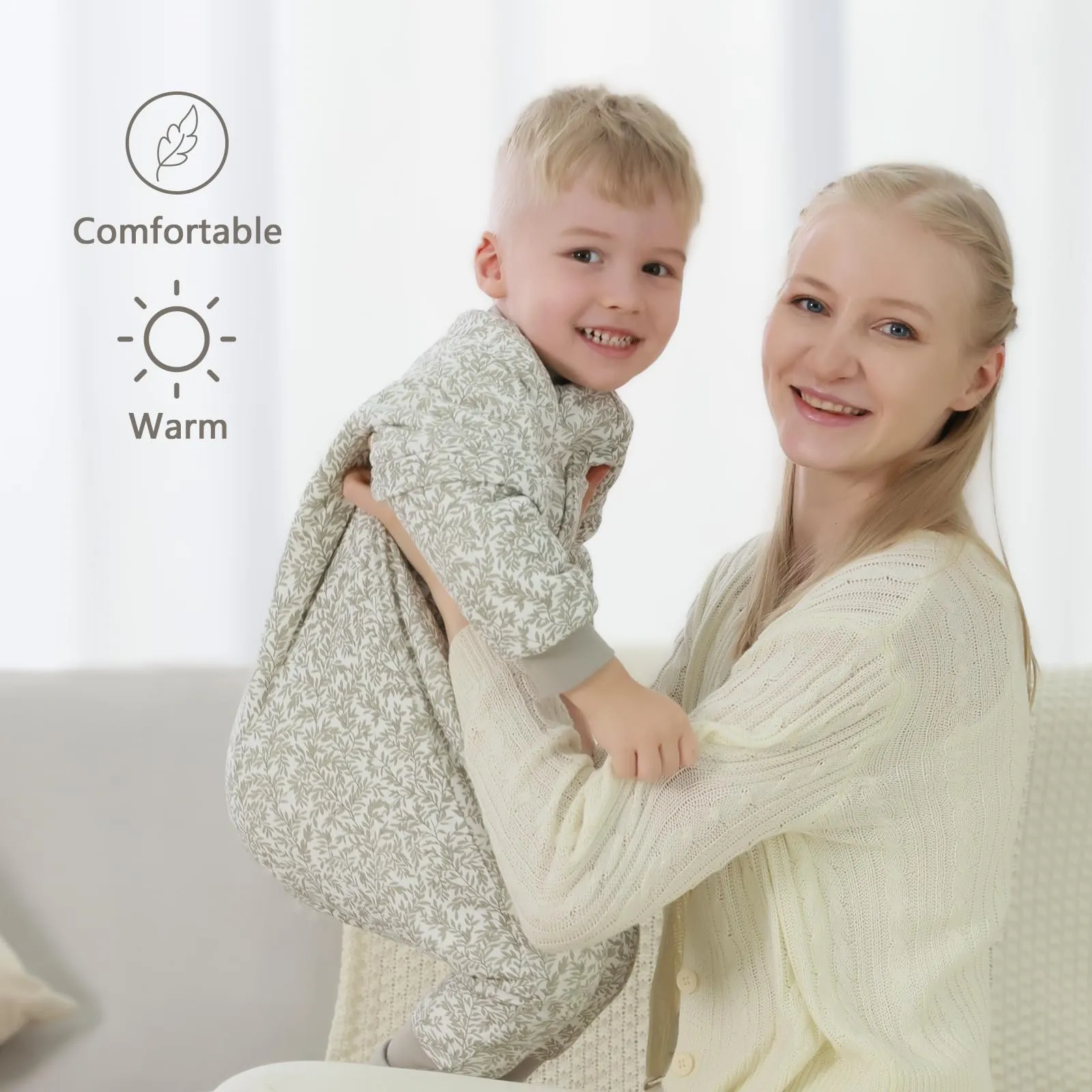Mosebears Sacco Nanna con Gambe 2.5 Tog per Bambino, Cotone, Maniche Staccabili, 6-18 Mesi, Leaf - immagine 2