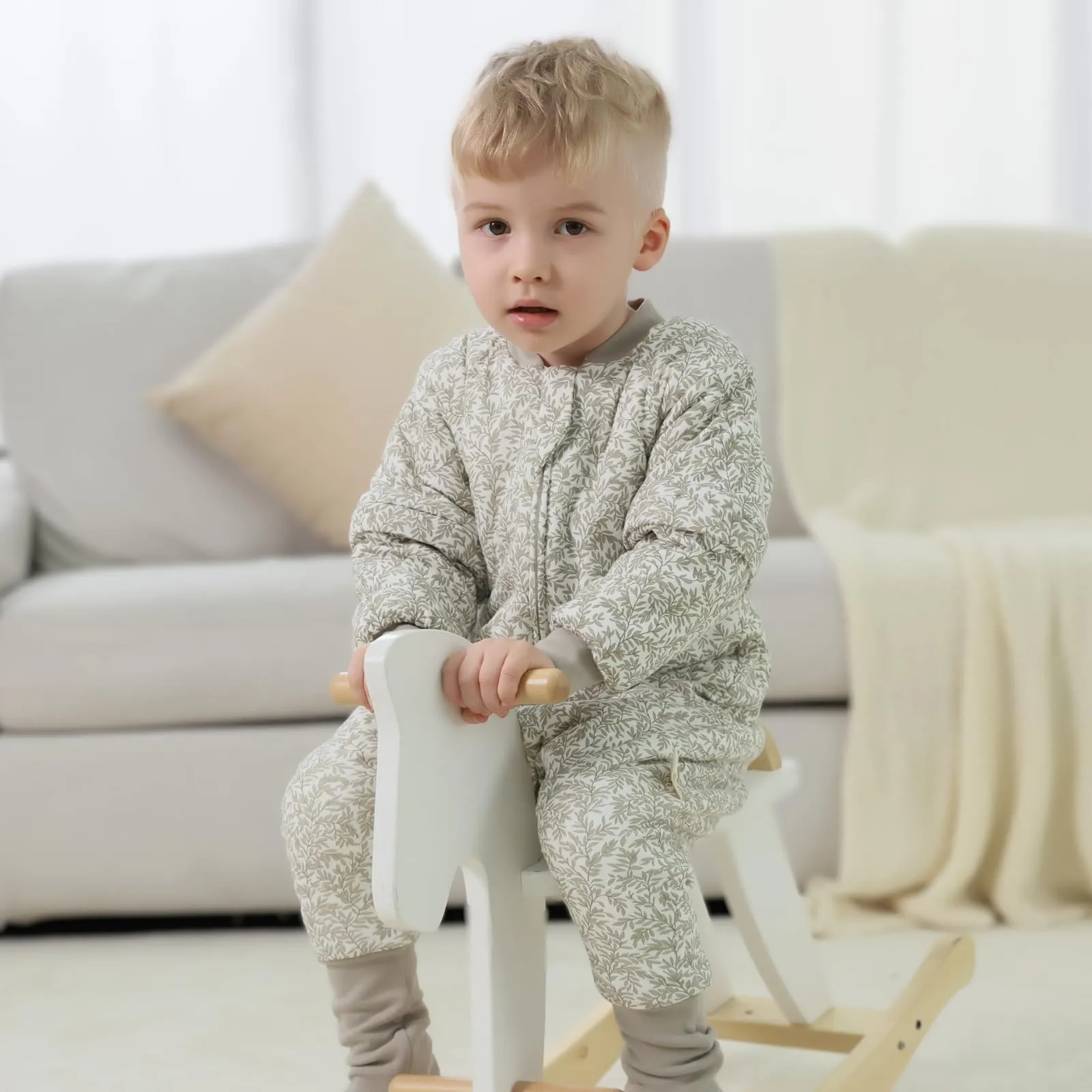 Mosebears Sacco Nanna con Gambe 2.5 Tog per Bambino, Cotone, Maniche Staccabili, 6-18 Mesi, Leaf - immagine 3
